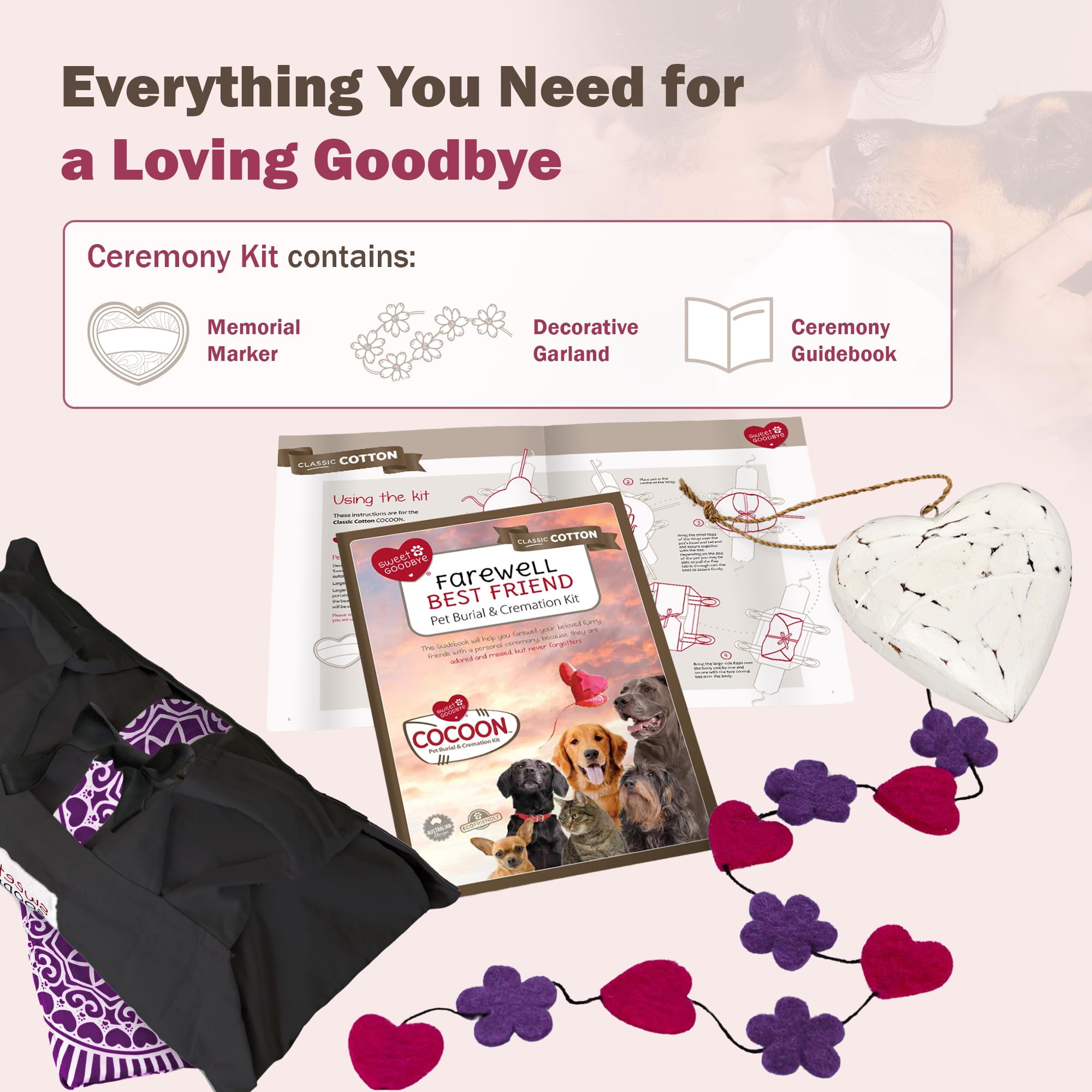 Sweet Goodbye Cocoon Eco-Friendly Pet Burial and Cremation Ceremony Kit for All Pets Choose Size and Color Small Black Magenta - View 7 of 9