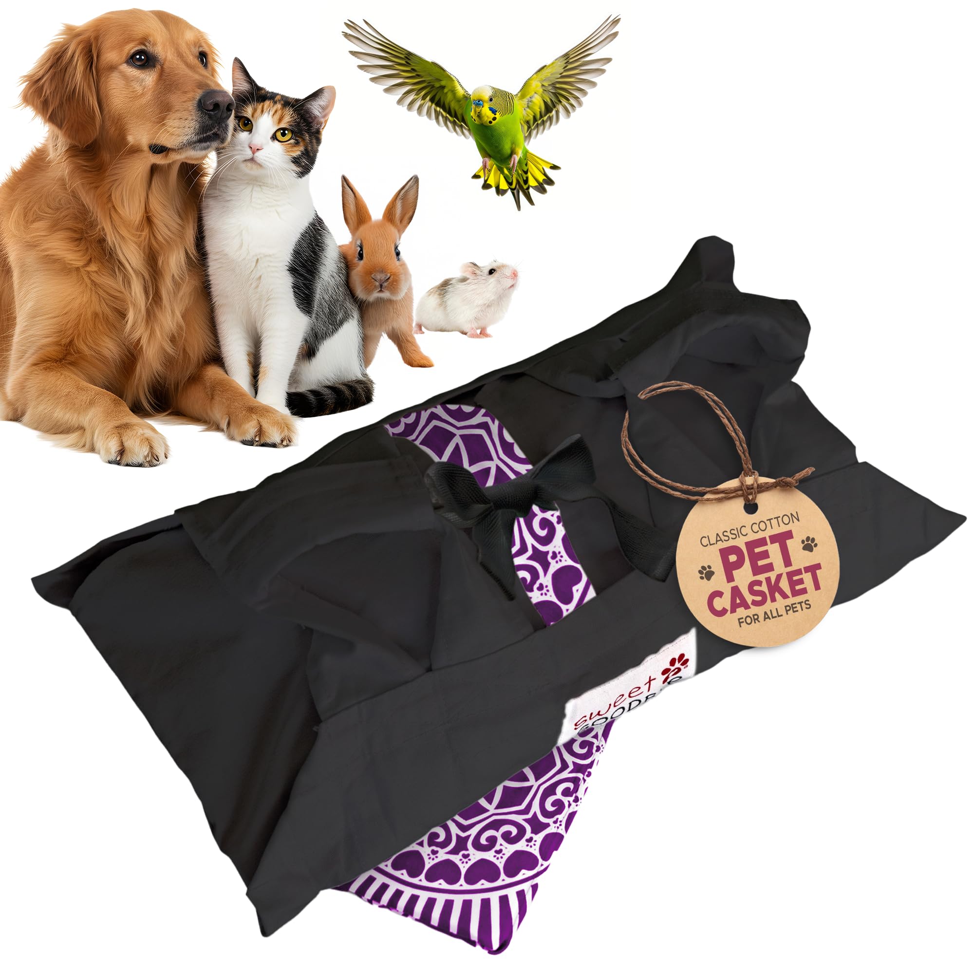 Sweet Goodbye Cocoon Eco-Friendly Pet Burial and Cremation Ceremony Kit for All Pets Choose Size and Color Small Black Magenta