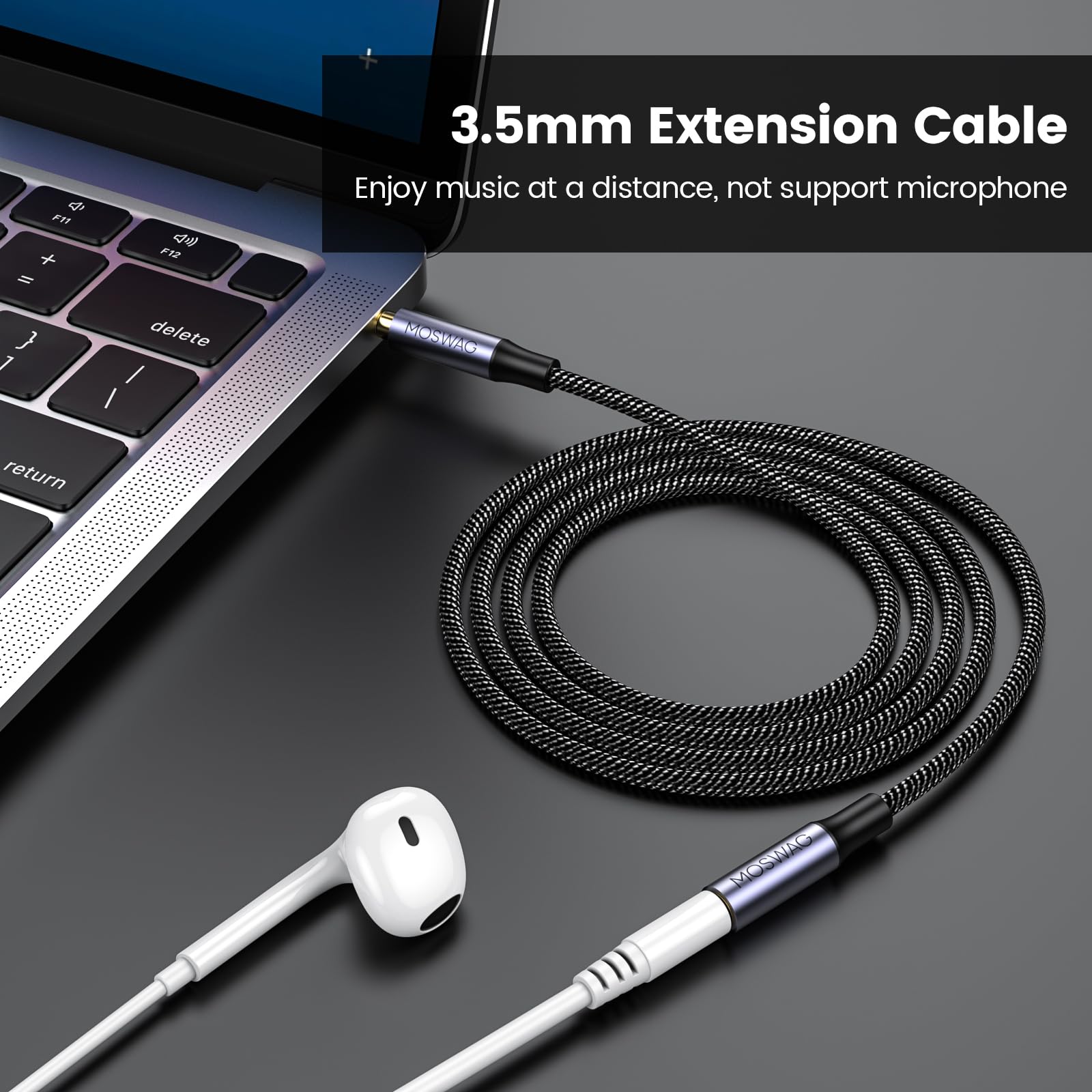 MOSWAG 3.5mm Audio Extension Cable 6.6FT Male to Female Nylon Braided Compatible with Stereos Smartphones Headphones and More - View 2 of 6
