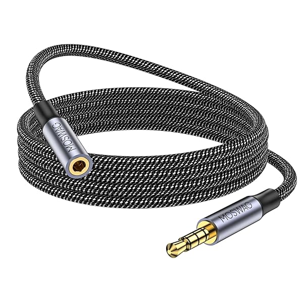 10FT MOSWAG 3.5mm TRRS Extension Cable - Nylon Braided Male to Female for Headphones, Smartphones & Stereos
