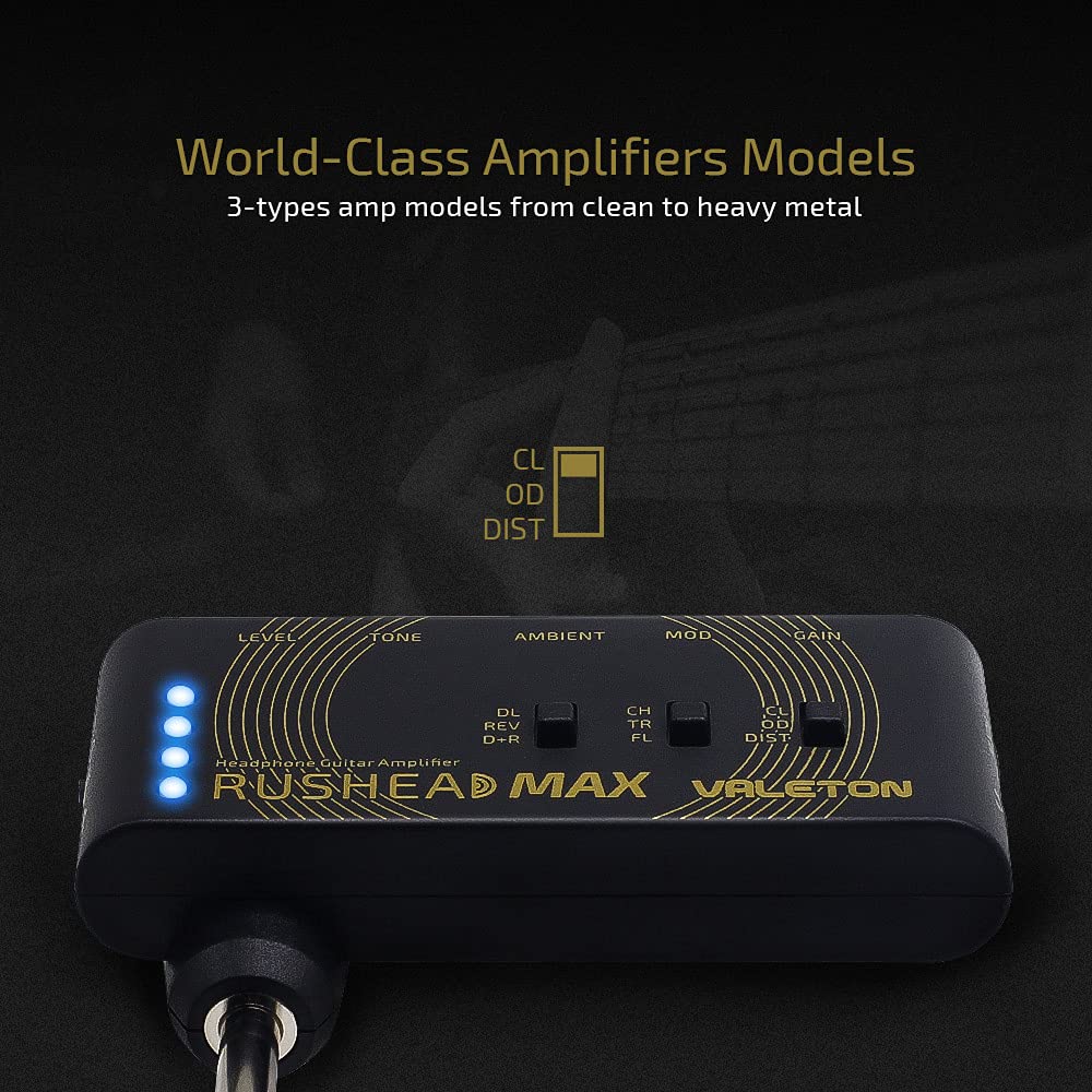 Valeton VALETON Guitar Headphone Amplifier Multi Effects Pocket Rechargeable Mini Practice Amplifier Rushead Max (Include 2 Additional Guitar Picks) - View 2 of 7