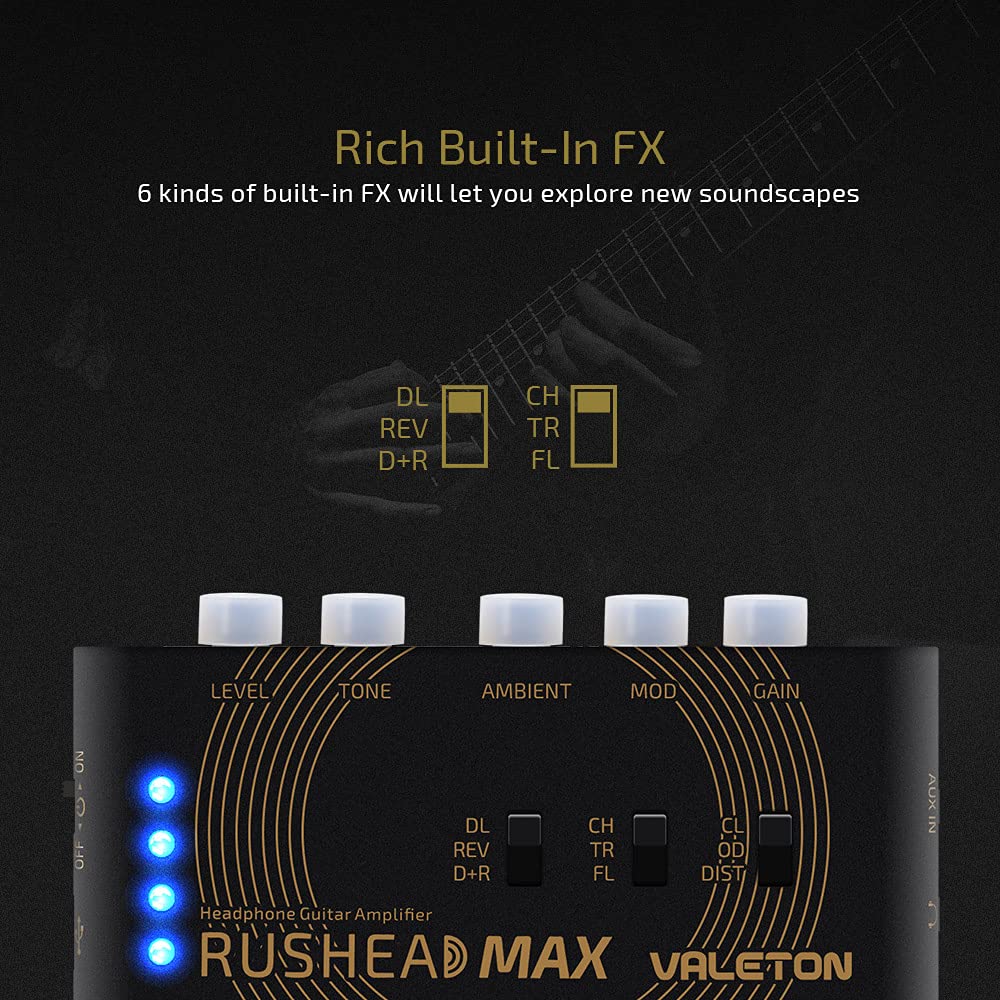 Valeton VALETON Guitar Headphone Amplifier Multi Effects Pocket Rechargeable Mini Practice Amplifier Rushead Max (Include 2 Additional Guitar Picks) - View 3 of 7