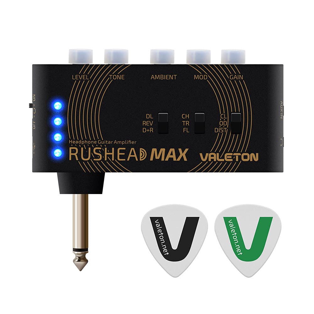 Valeton VALETON Guitar Headphone Amplifier Multi Effects Pocket Rechargeable Mini Practice Amplifier Rushead Max (Include 2 Additional Guitar Picks)