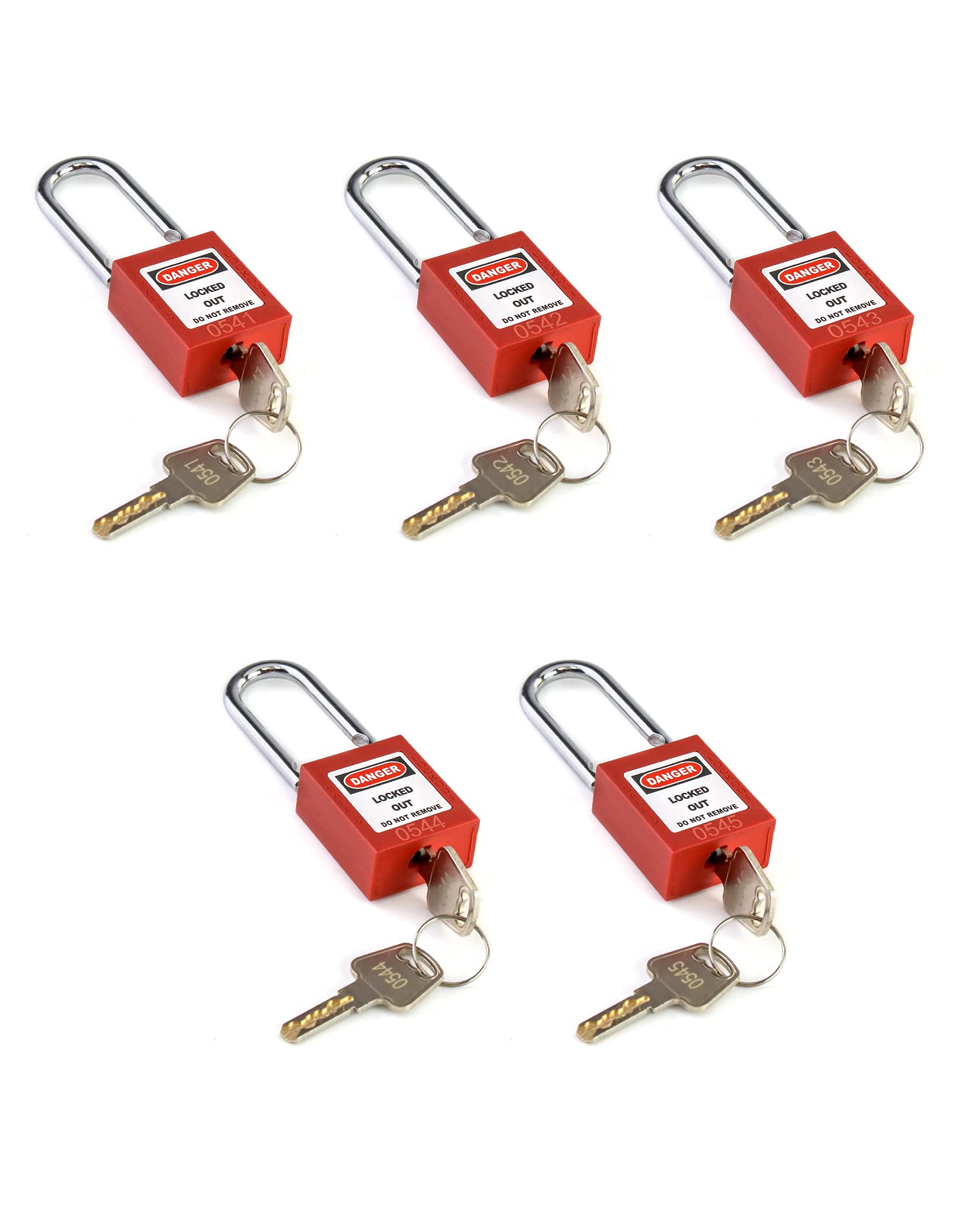 QWORK QWORK Lockout Tagout Locks, Safety Padlock, 5 Padlocks with 10 Keys, for Lock Out Tag Out Stations and Devices Red