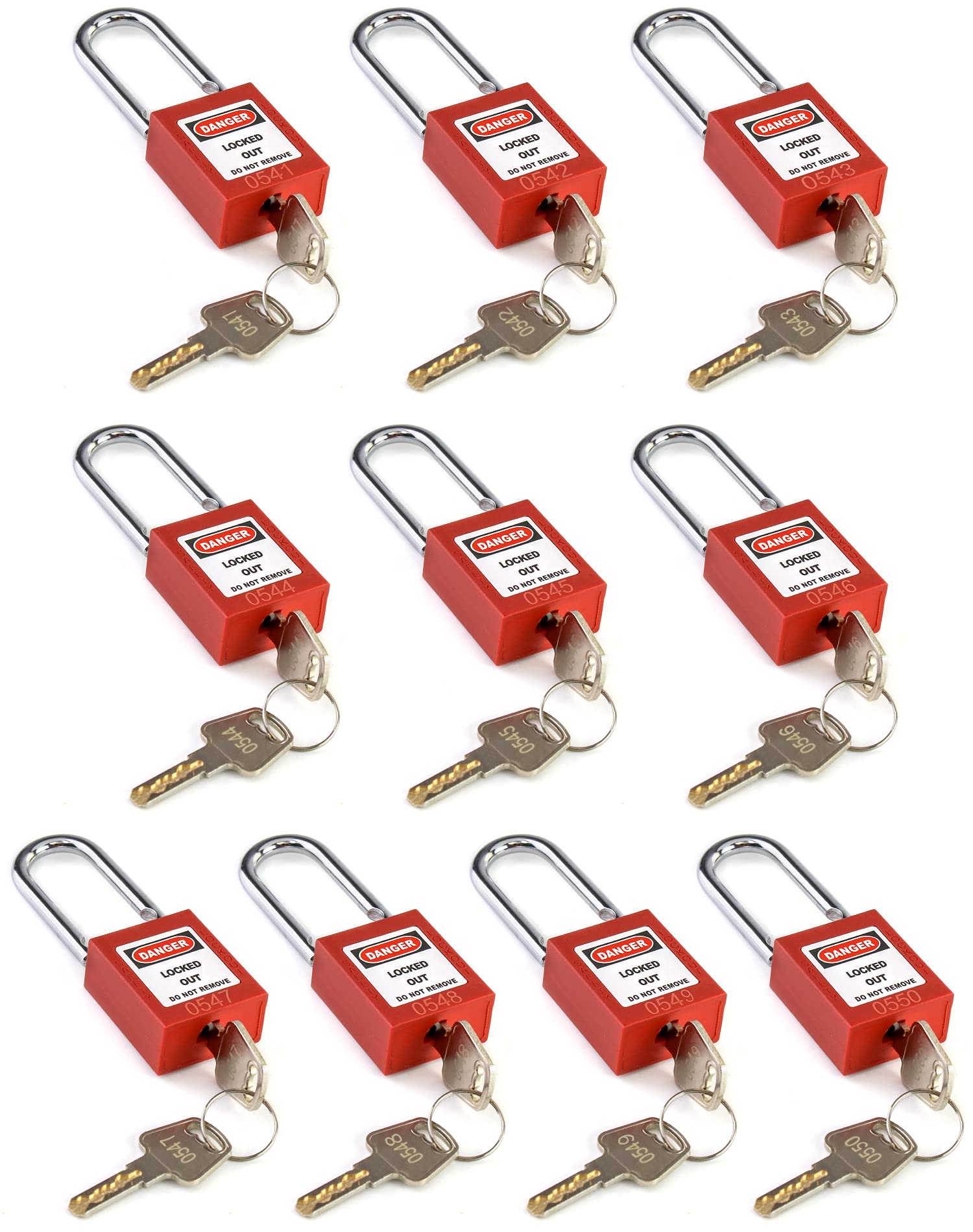 QWORK QWORK Red Lockout Tagout Safety Padlock, 10 Padlocks with 20 Keys, Keyed Different - View 2 of 8