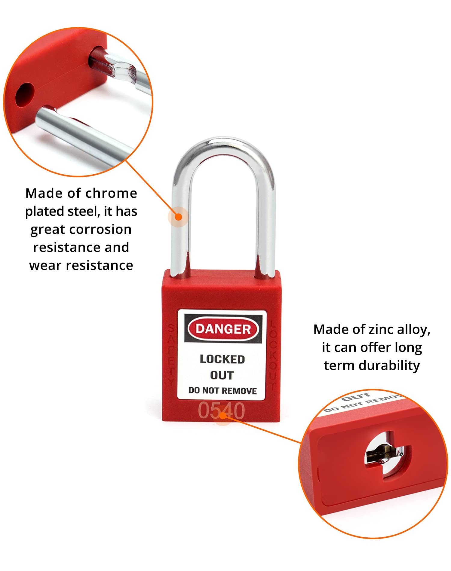 QWORK QWORK Red Lockout Tagout Safety Padlock, 10 Padlocks with 20 Keys, Keyed Different - View 4 of 8