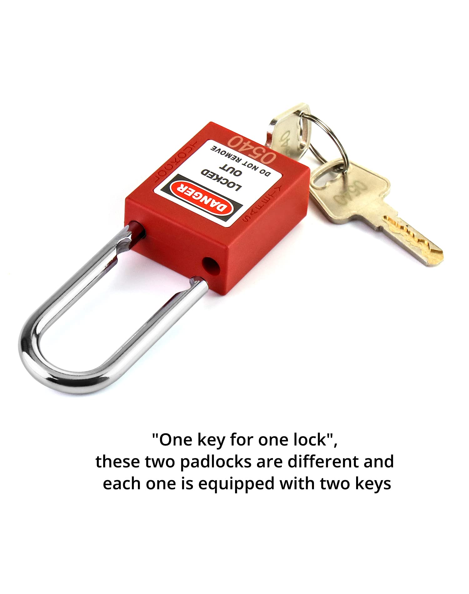 QWORK QWORK Red Lockout Tagout Safety Padlock, 10 Padlocks with 20 Keys, Keyed Different - View 5 of 8