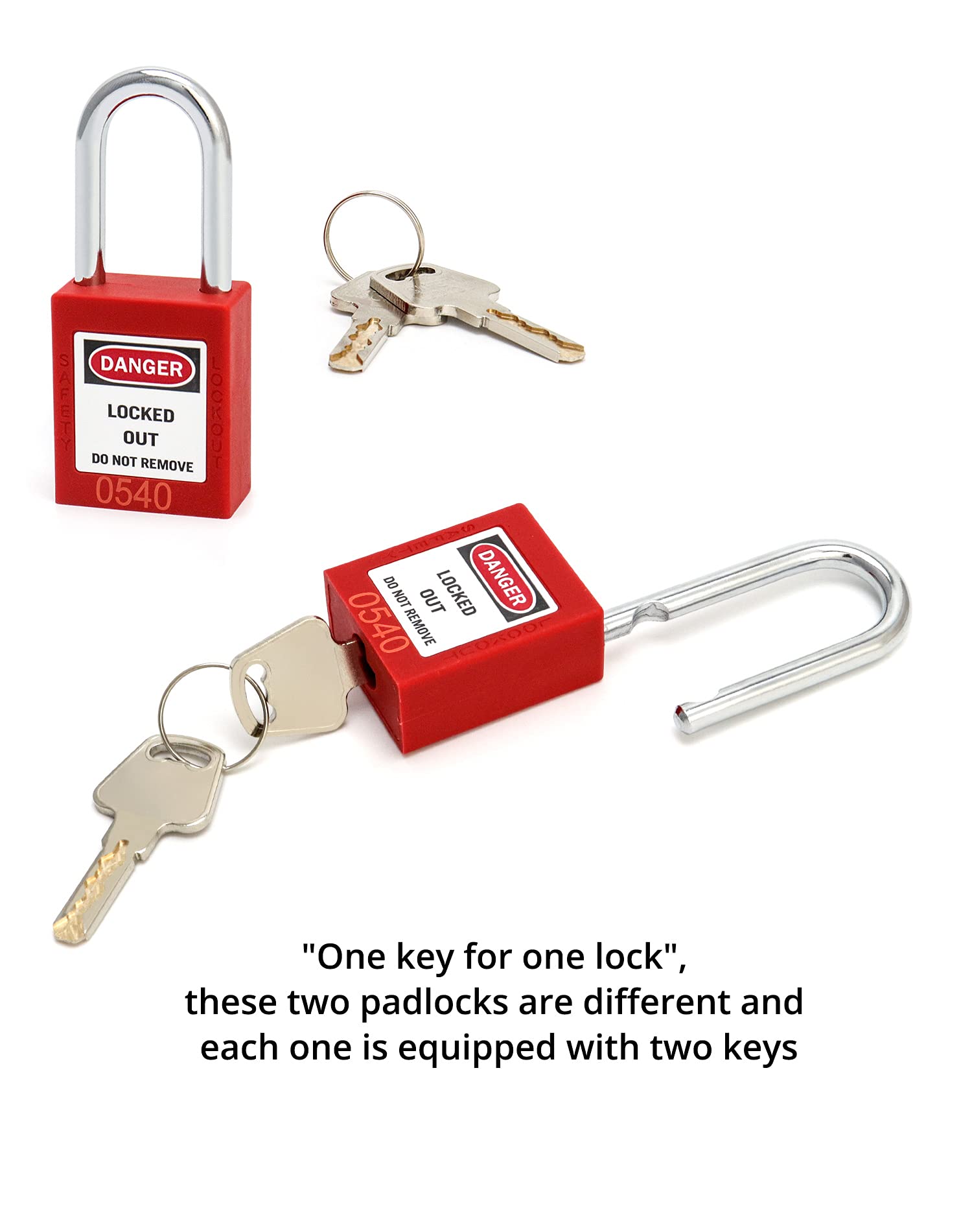QWORK QWORK Red Lockout Tagout Safety Padlock, 10 Padlocks with 20 Keys, Keyed Different - View 6 of 8