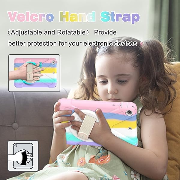 BRAECN BRAECN iPad Mini 3 2 1 Case for Kids Rugged Shockproof Heavy Duty with Hand Strap Shoulder Strap Kickstand Colorful Pink - View 3 of 7