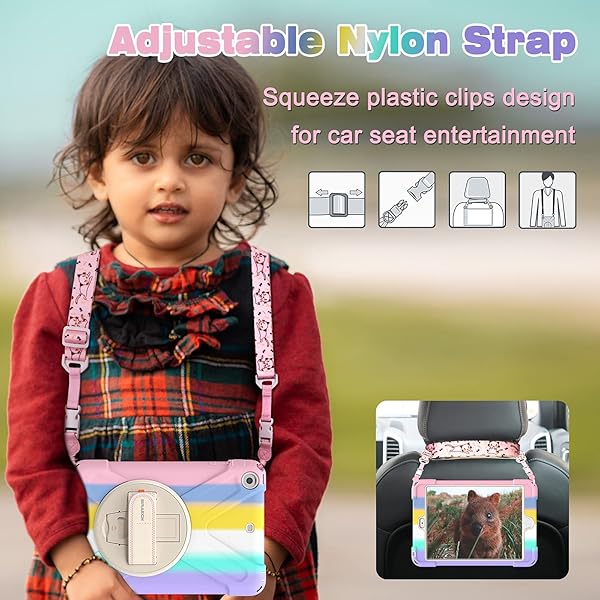 BRAECN BRAECN iPad Mini 3 2 1 Case for Kids Rugged Shockproof Heavy Duty with Hand Strap Shoulder Strap Kickstand Colorful Pink - View 5 of 7