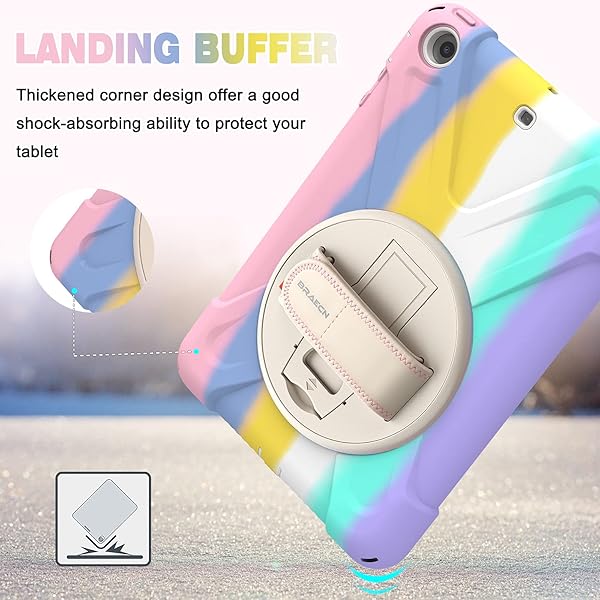 BRAECN BRAECN iPad Mini 3 2 1 Case for Kids Rugged Shockproof Heavy Duty with Hand Strap Shoulder Strap Kickstand Colorful Pink - View 7 of 7