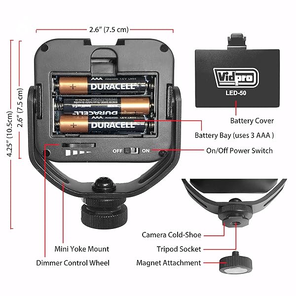 VidPro Vidpro LED-50 Photo and Video Light with Dimmer and Magnetic Mount for DSLRs Mirrorless Cameras Phones Conferencing and Vlogging - View 2 of 6