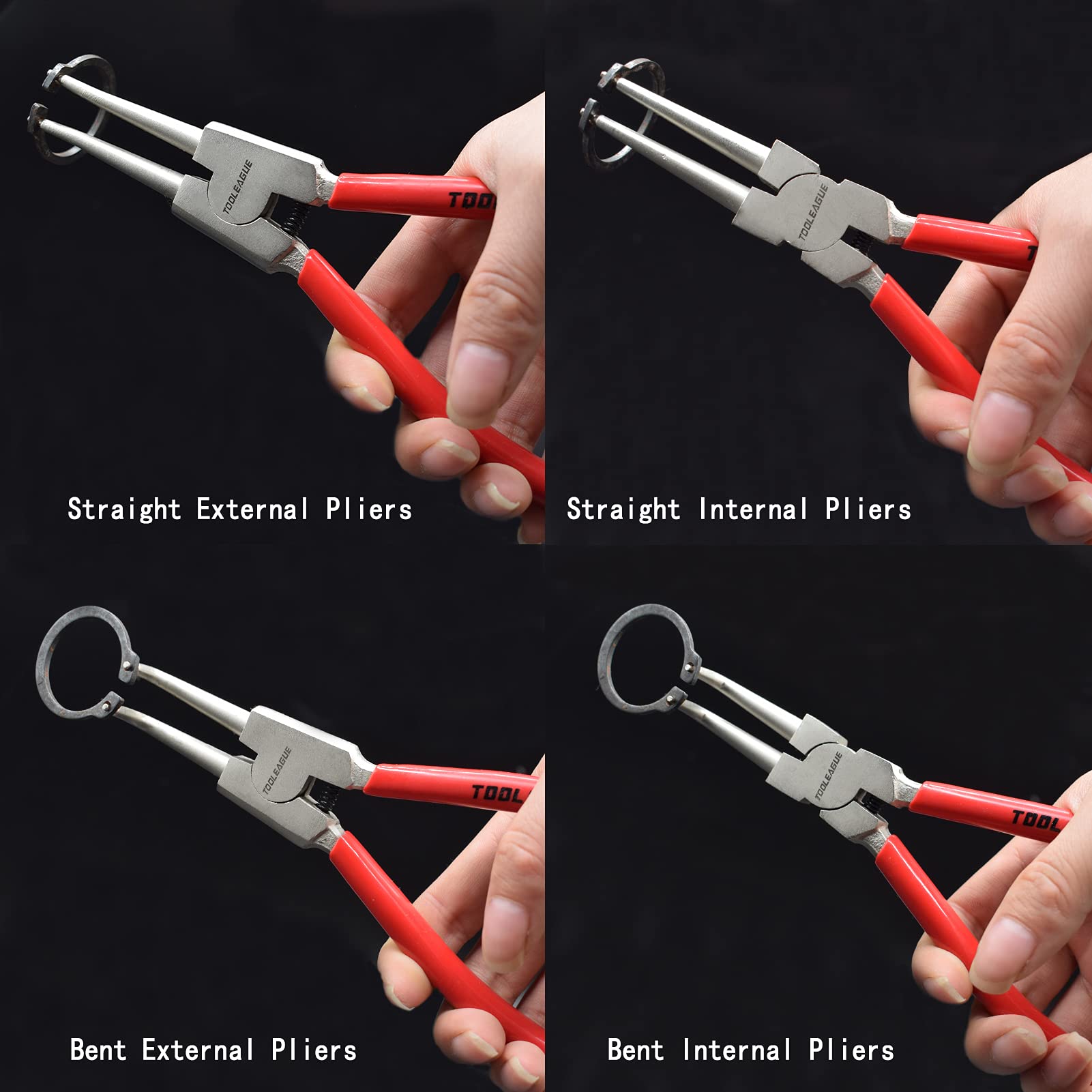 TOOLEAGUE TOOLEAGUE 4 Pcs Snap Ring Pliers Set, Circlip Pliers, 7 inches Internal External Heavy Duty for Ring Remover Retaining Straight Bent Lock Pliers Set - View 6 of 6