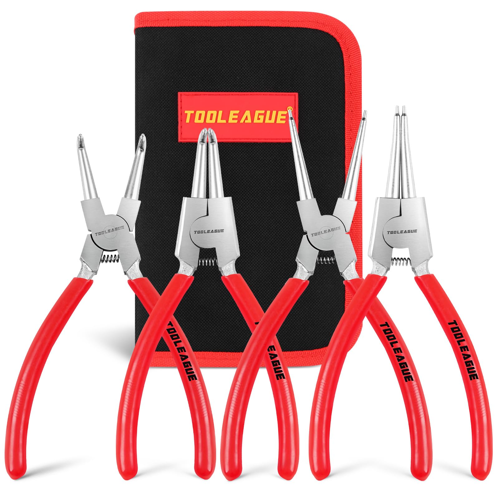 TOOLEAGUE TOOLEAGUE 4 Pcs Snap Ring Pliers Set, Circlip Pliers, 7 inches Internal External Heavy Duty for Ring Remover Retaining Straight Bent Lock Pliers Set