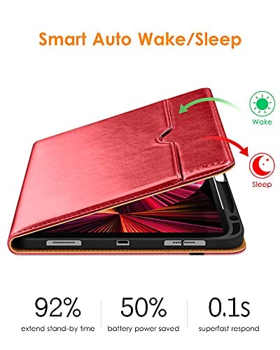 DTTO DTTO iPad Pro 11 Inch Case Premium PU Leather Folio Stand Cover with Hand Strap Auto Wake Sleep Multiple Viewing Angles Red - View 5 of 9