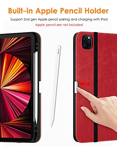 DTTO DTTO iPad Pro 11 Inch Case Premium PU Leather Folio Stand Cover with Hand Strap Auto Wake Sleep Multiple Viewing Angles Red - View 6 of 9