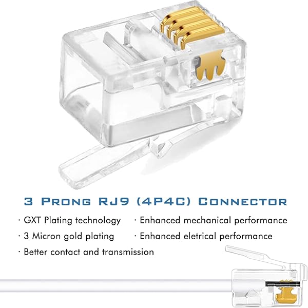 NECABLES NECABLES 2Pack Curly Coiled Phone Cord for Landline Telephone Handset RJ9 Male to Male White - View 3 of 6