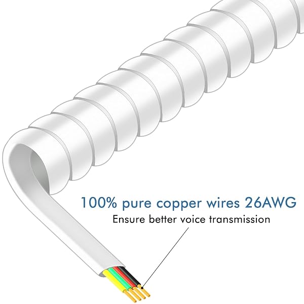 NECABLES NECABLES 2Pack Curly Coiled Phone Cord for Landline Telephone Handset RJ9 Male to Male White - View 4 of 6