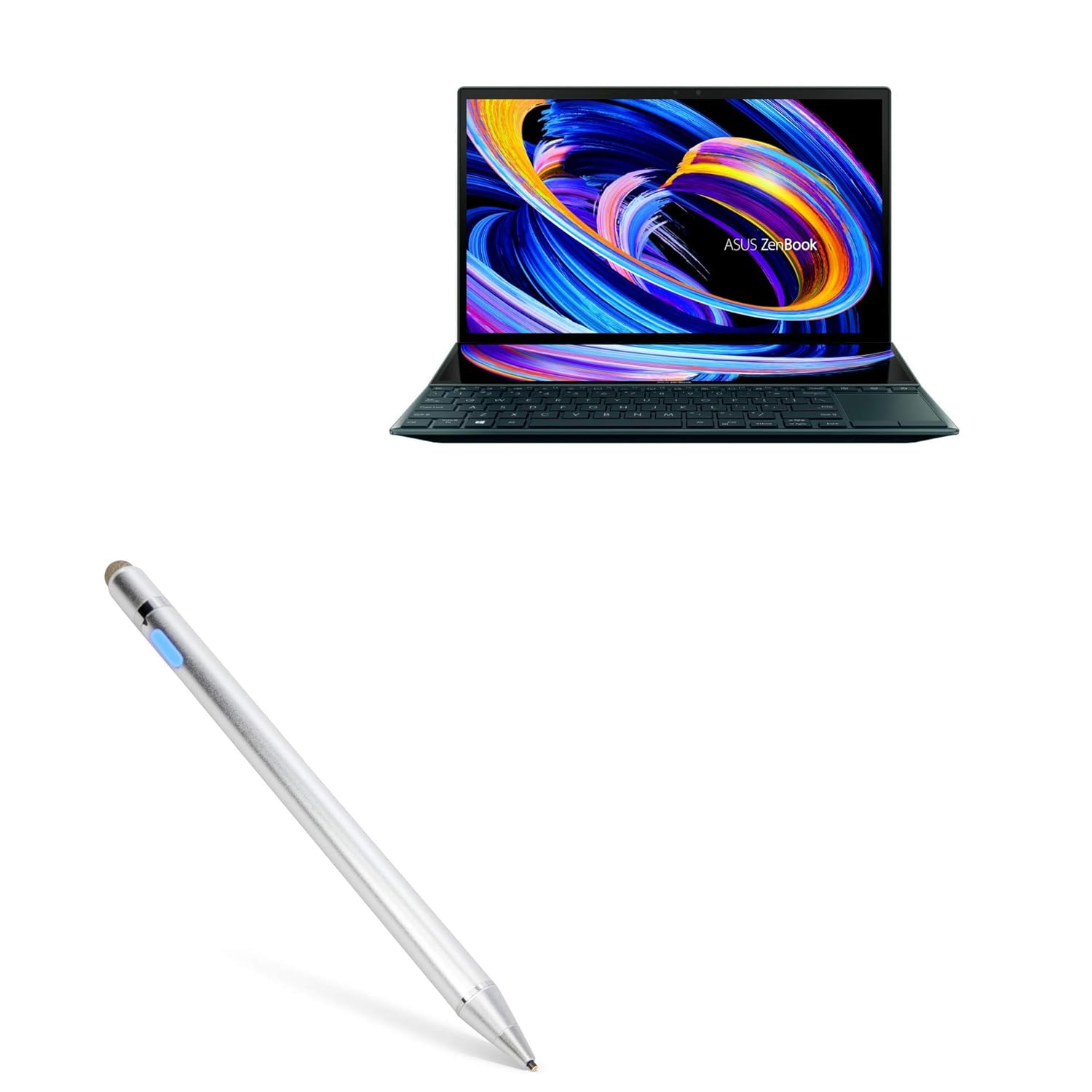 BoxWave Stylus Pen Compatible with ASUS ZenBook Duo 14 (UX482) - AccuPoint Active Stylus, Electronic Stylus with Ultra Fine Tip - Metallic Silver