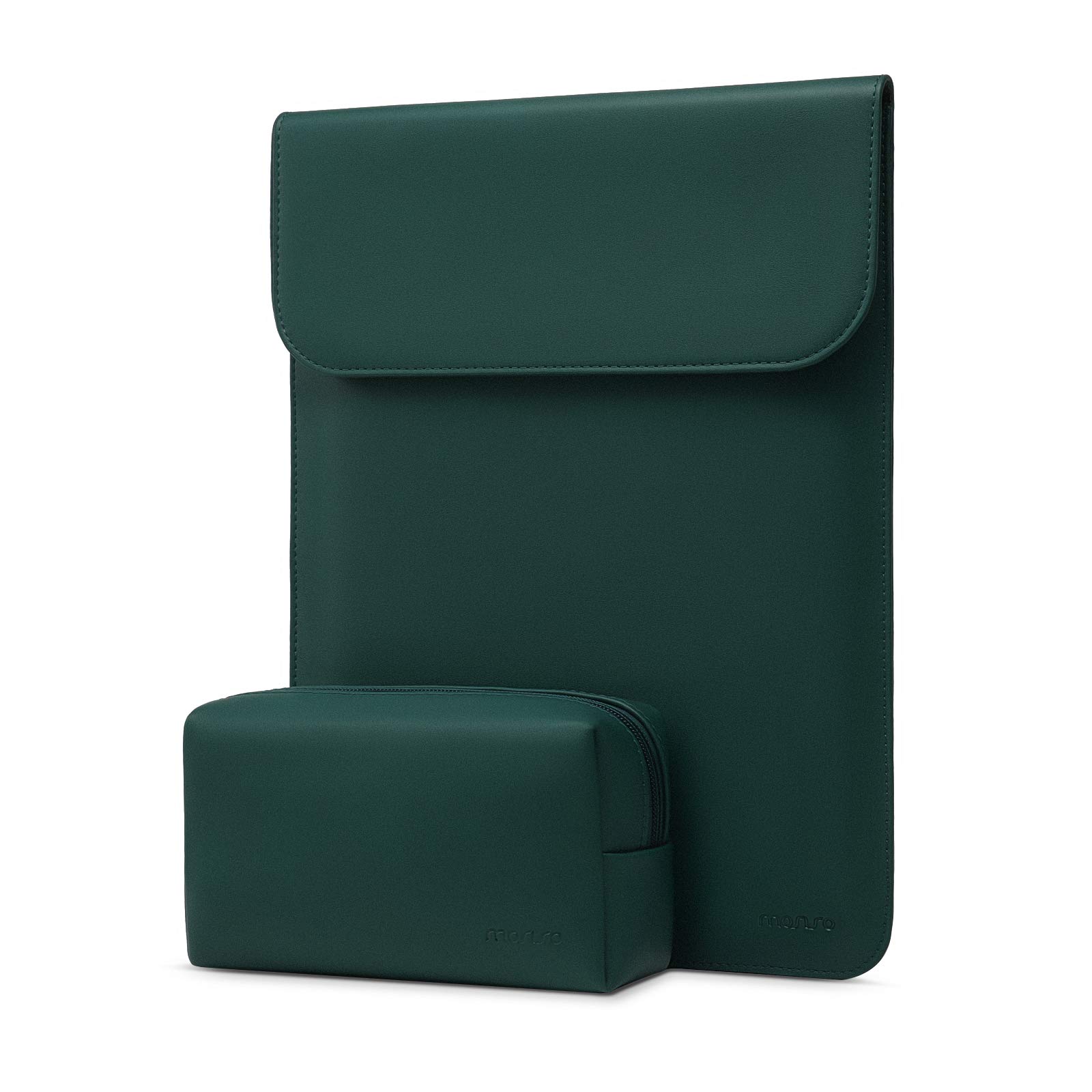 MOSISO 13 Inch Laptop Case Sleeve for MacBook Air Pro M2 M1 Faux Suede Leather Peacock Green with Small Bag