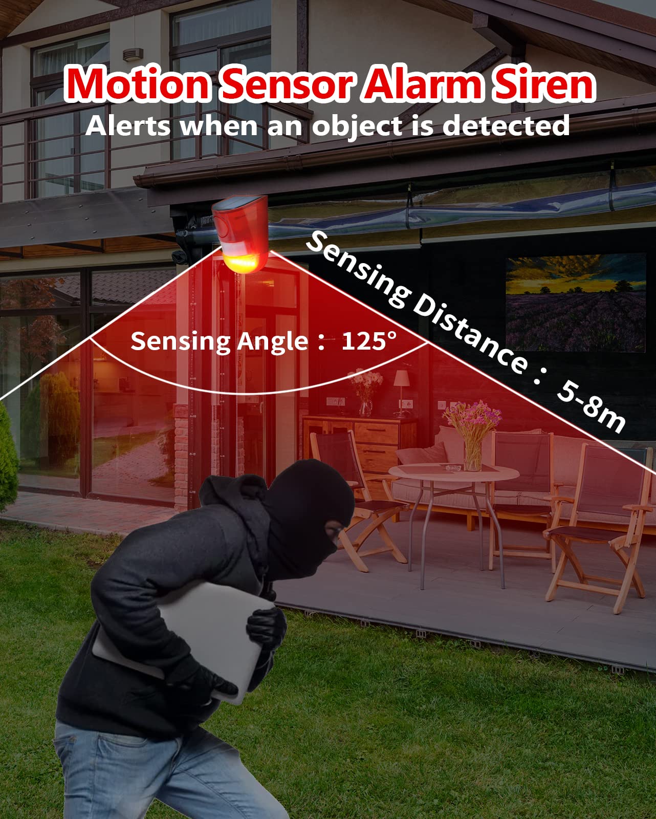 ChunHee ChunHee Solar Sound and Light Alarm Outdoor Motion Sensor 129db Siren Sound Alert and 6LEDs Flash Warning Security Alarm System for Villa, Farm, - View 3 of 7