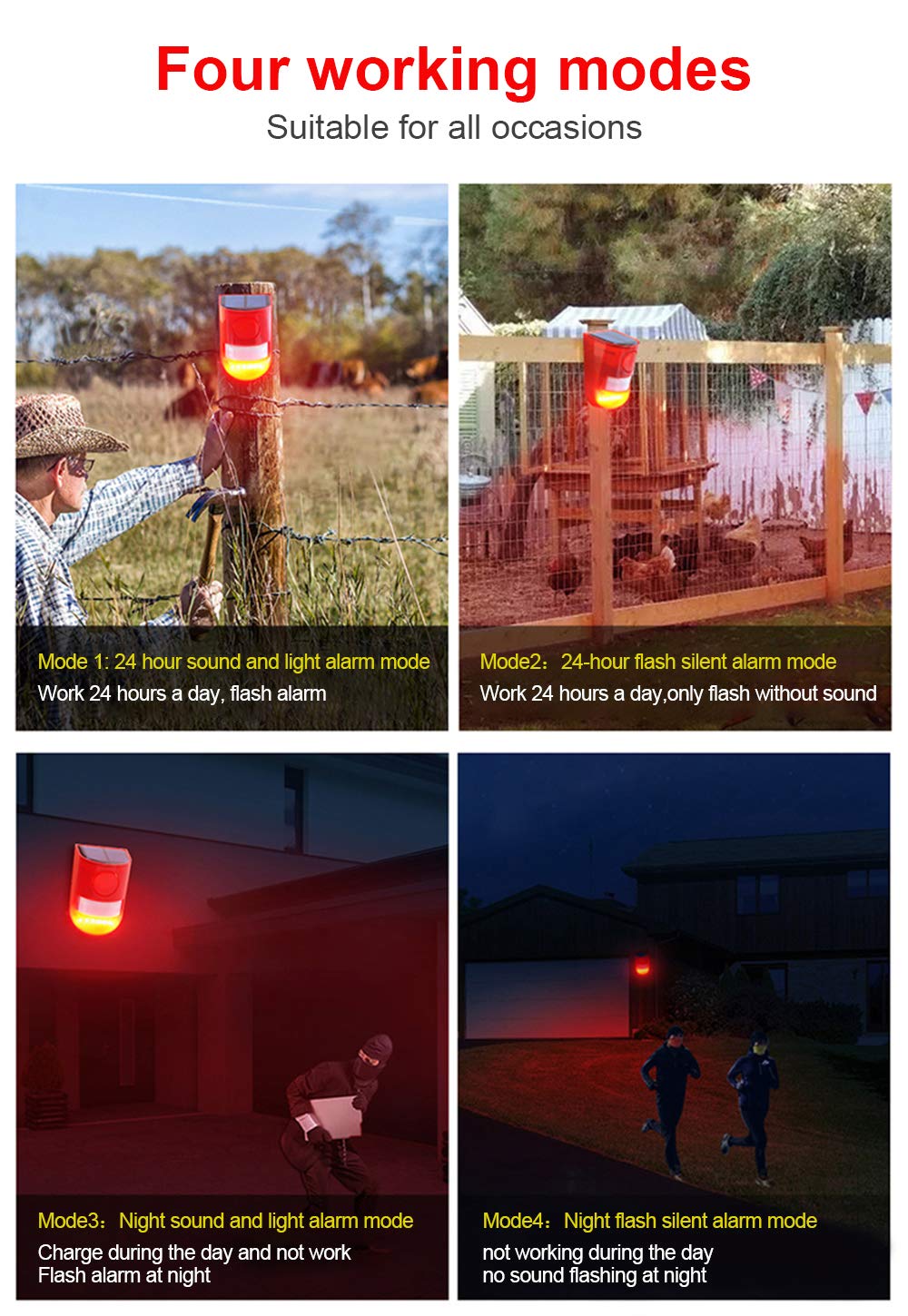 ChunHee ChunHee Solar Sound and Light Alarm Outdoor Motion Sensor 129db Siren Sound Alert and 6LEDs Flash Warning Security Alarm System for Villa, Farm, - View 7 of 7