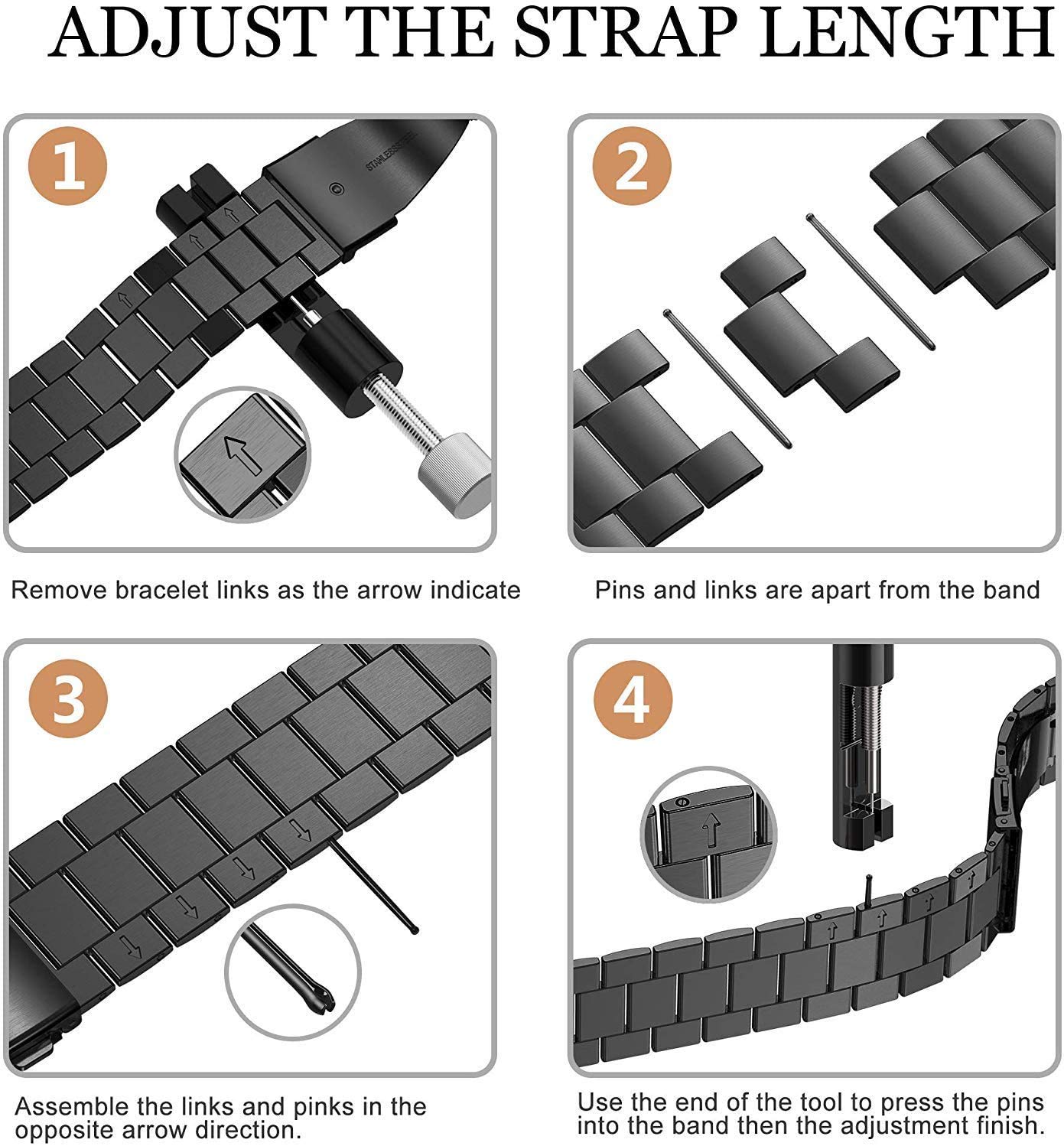 FitTurn FitTurn Stainless Steel Replacement Bands for Letscom Letsfit Lintelek Yamay SmartWatch ID205L ID205U ID215G ID205 ID216 ID205S SW021 Black - View 4 of 9