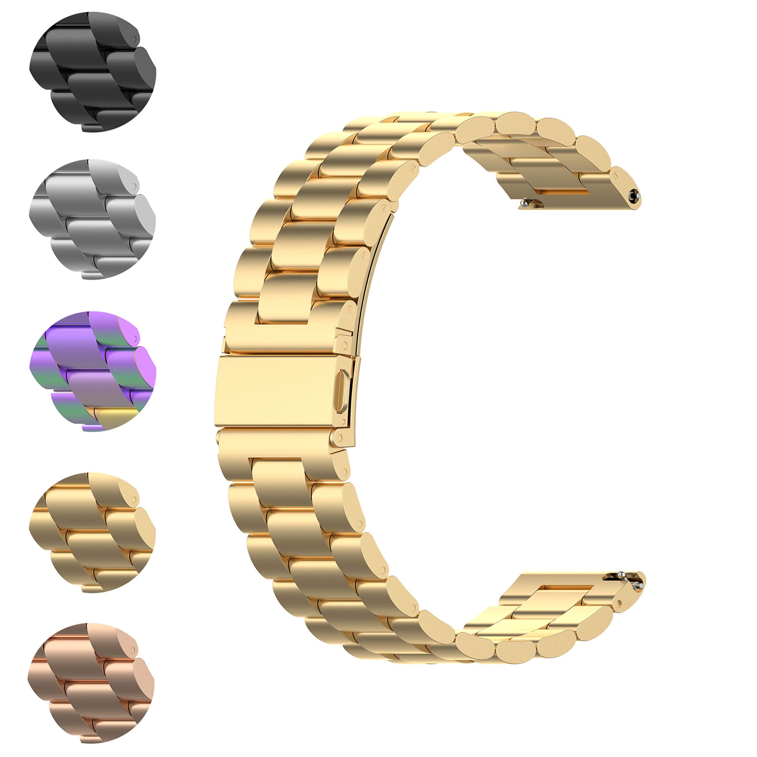 FitTurn Classic Stainless Steel Metal Watch Band for Letscom Letsfit Lintelek Yamay SmartWatch ID205L ID205U ID215G ID205 ID216 ID205S SW021 Gold
