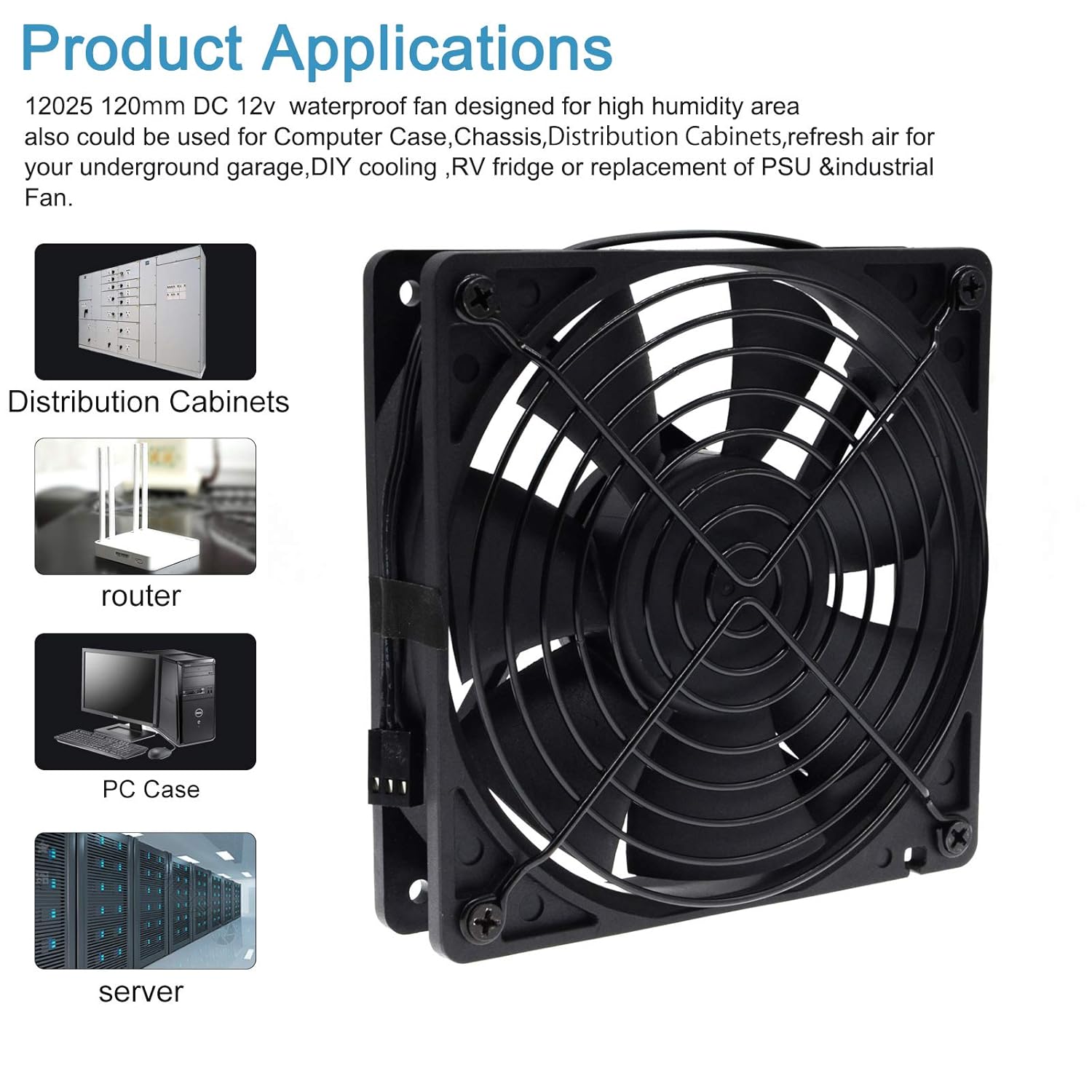 SXDOOL SXDOOL 120MM 12V Waterproof PC Cooling Fan High Speed Dual Ball Bearing for Optimal Air Flow - View 3 of 7