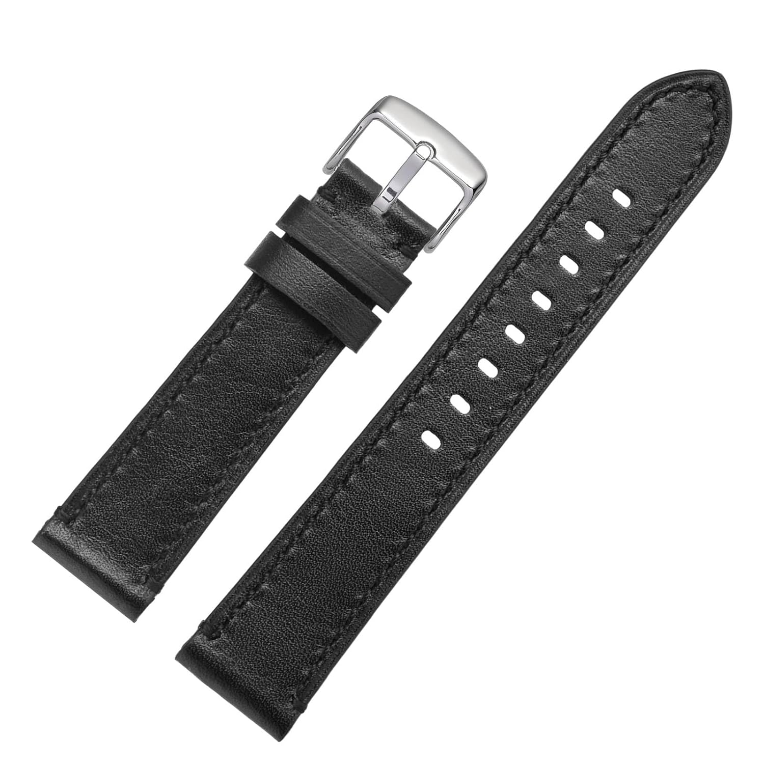 WOCCI WOCCI 18mm Watch Band, Pull Up Leather, Polished Silver Buckle (Black) - View 8 of 9