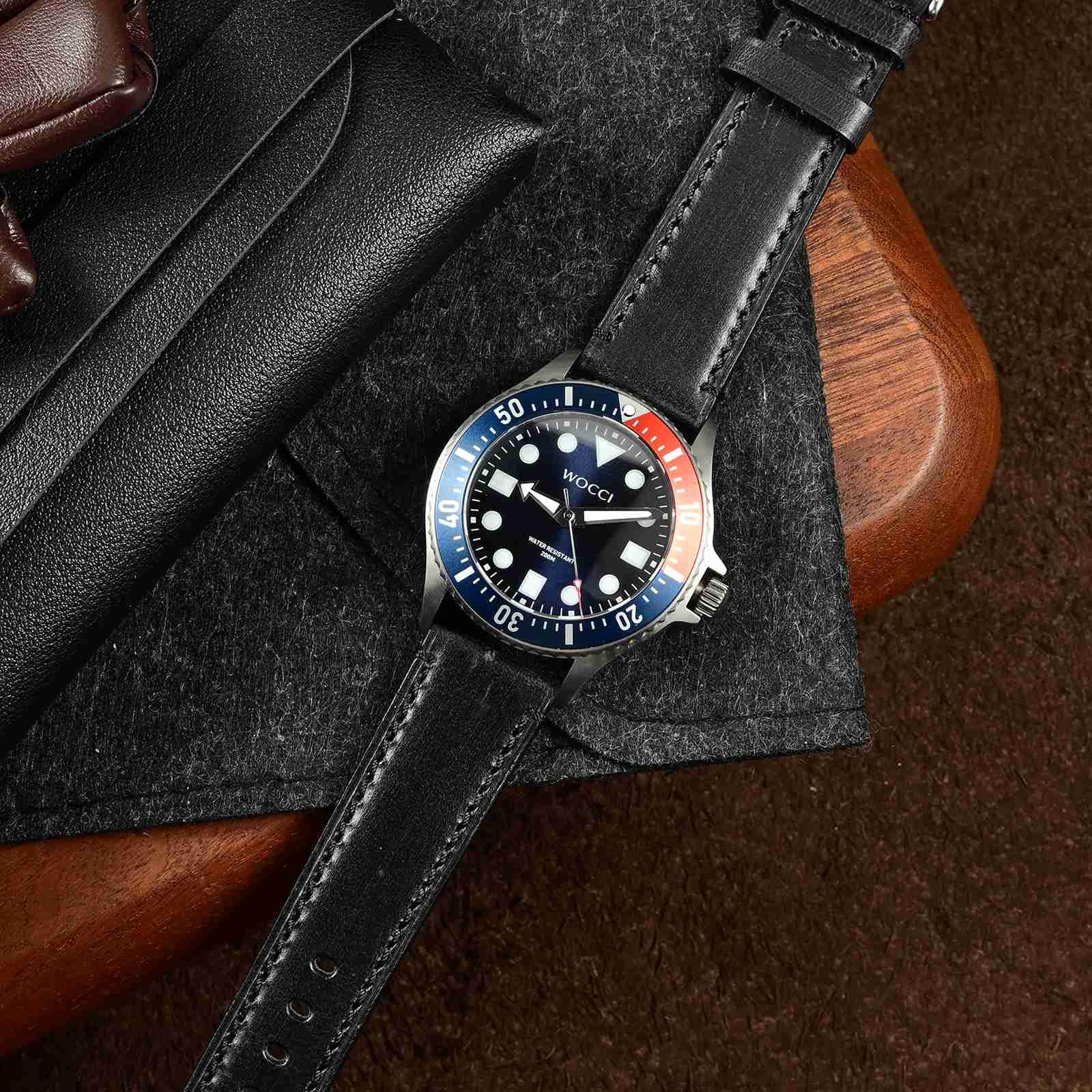 WOCCI WOCCI 20mm Watch Band, Pull Up Leather, Polished Silver Buckle (Black) - View 2 of 9