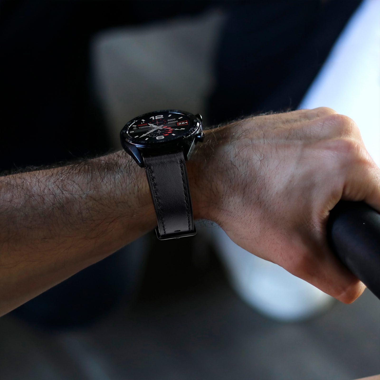 WOCCI WOCCI 20mm Watch Band, Pull Up Leather, Polished Silver Buckle (Black) - View 6 of 9