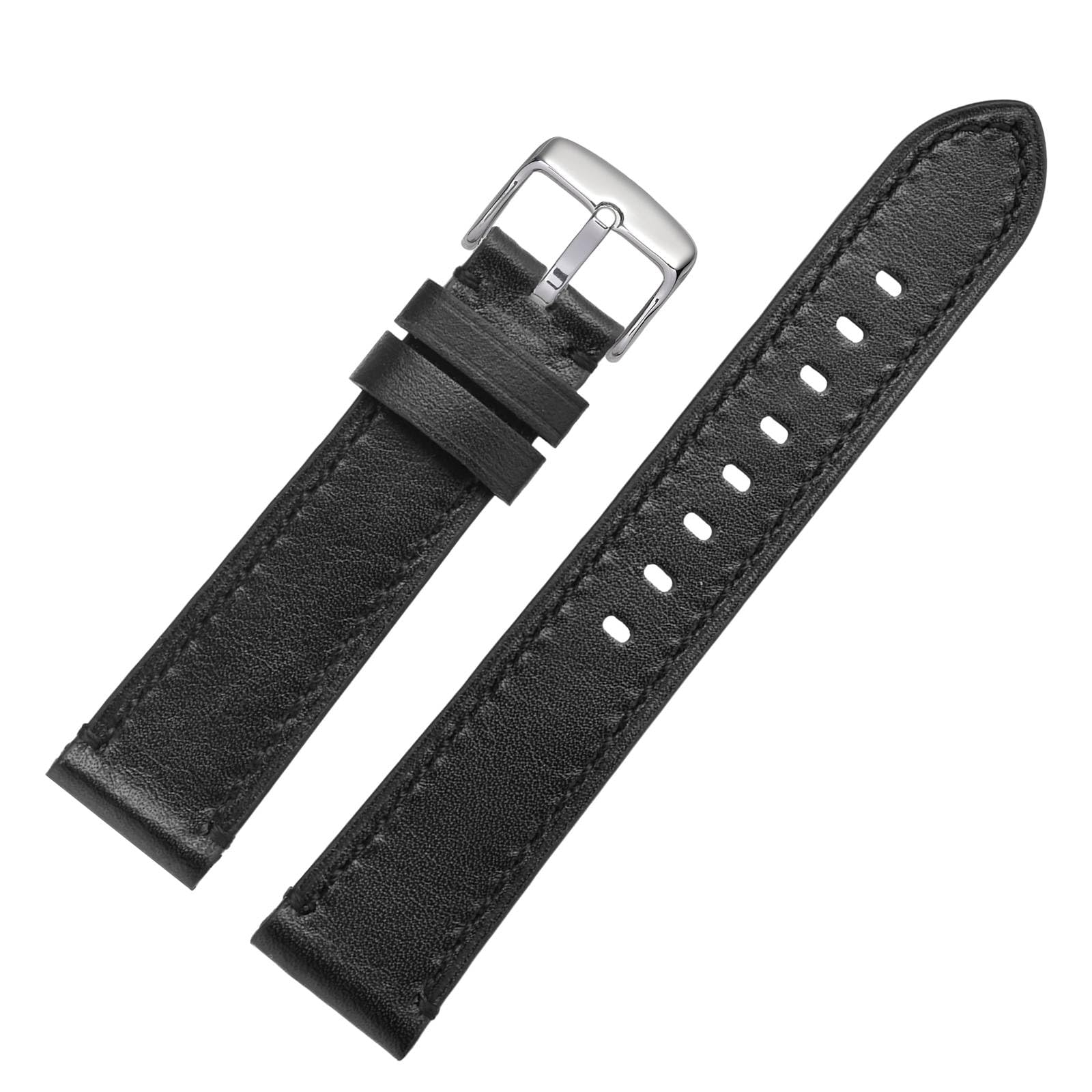 WOCCI WOCCI 20mm Watch Band, Pull Up Leather, Polished Silver Buckle (Black) - View 8 of 9