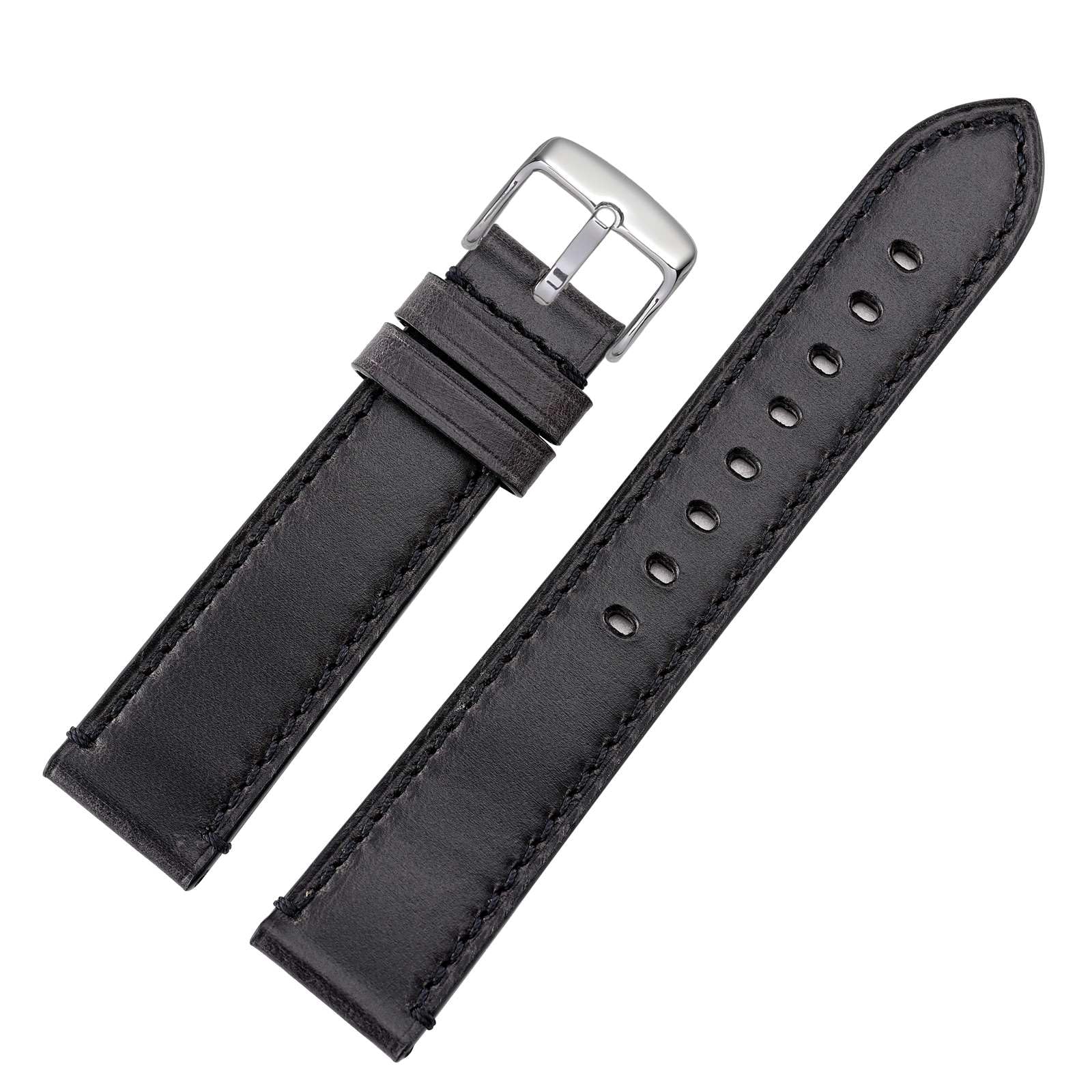 WOCCI WOCCI 20mm Watch Band, Pull Up Leather, Polished Silver Buckle (Black) - View 9 of 9