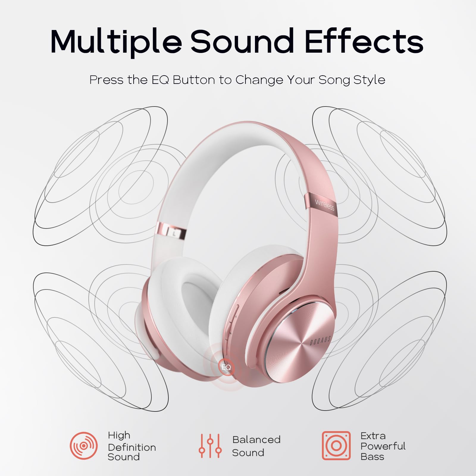 DOQAUS DOQAUS Bluetooth Headphones Over Ear, 90H Playtime, 3 EQ Modes, HiFi Audio, ENC Mic, Reinforced Durable Frame and Soft Earpads for Extended Wear, - View 3 of 7