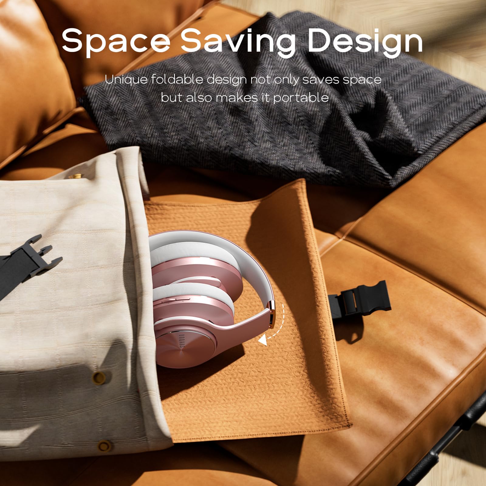 DOQAUS DOQAUS Bluetooth Headphones Over Ear, 90H Playtime, 3 EQ Modes, HiFi Audio, ENC Mic, Reinforced Durable Frame and Soft Earpads for Extended Wear, - View 6 of 7