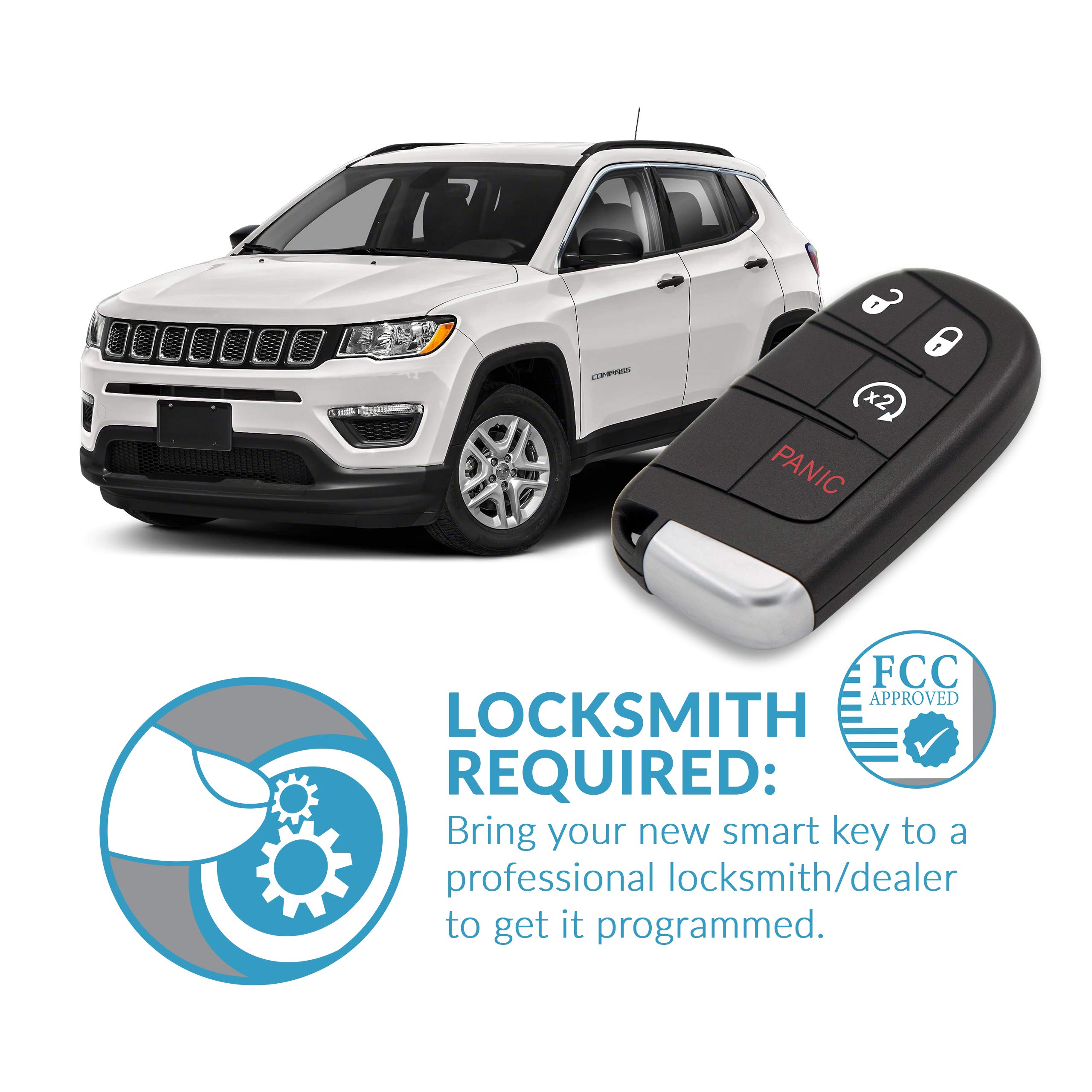 Keyless2Go Keyless2Go Replacement for 4 Button Proximity Remote Smart Key for Jeep Compass M3N-40821302 68250337 AB - View 5 of 6