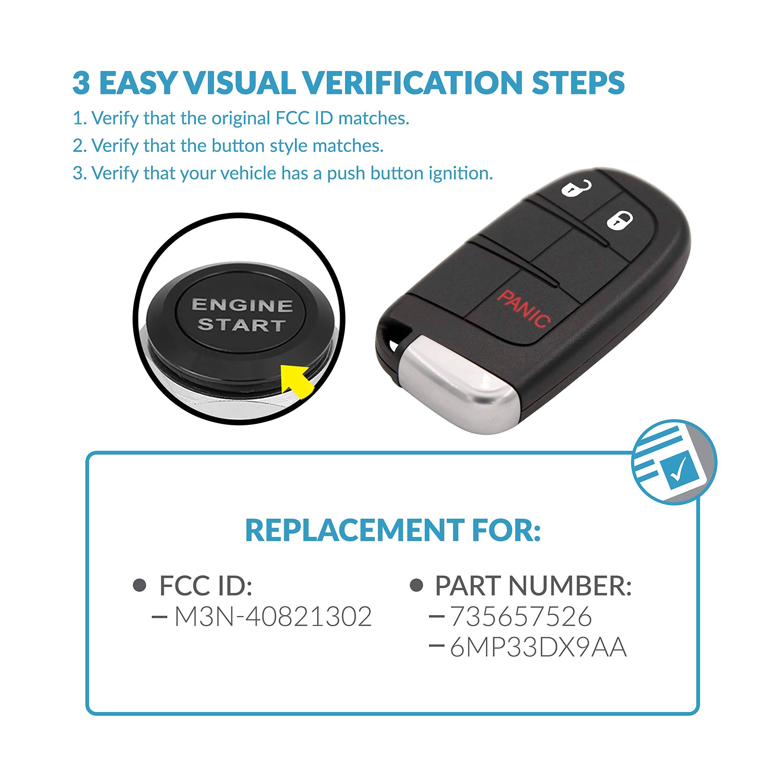 Keyless2Go Keyless2Go Replacement for 3 Button Proximity Smart Key for Jeep Renegade M3N-40821302 735657526 - View 4 of 6