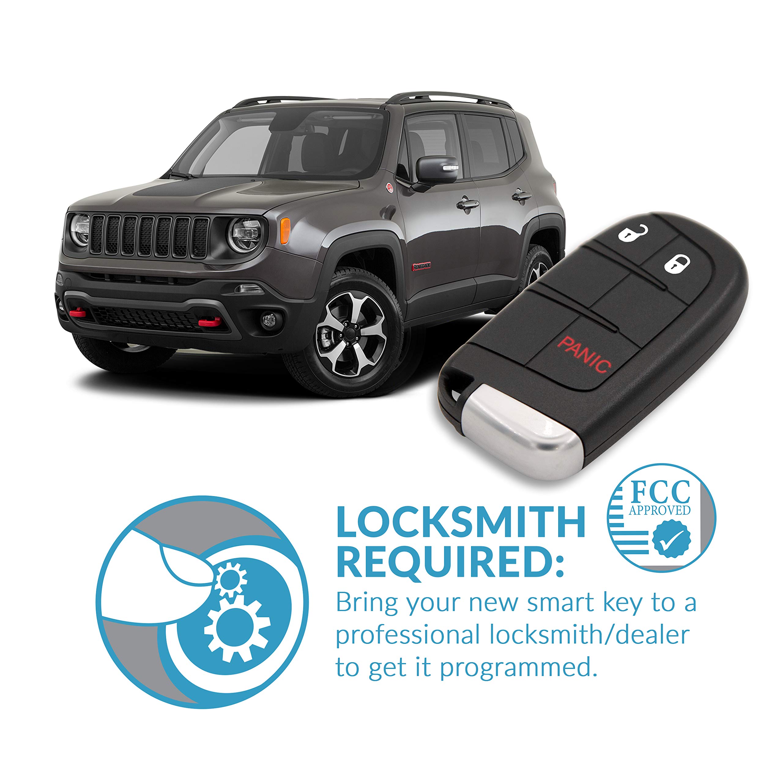 Keyless2Go Keyless2Go Replacement for 3 Button Proximity Smart Key for Jeep Renegade M3N-40821302 735657526 - View 5 of 6