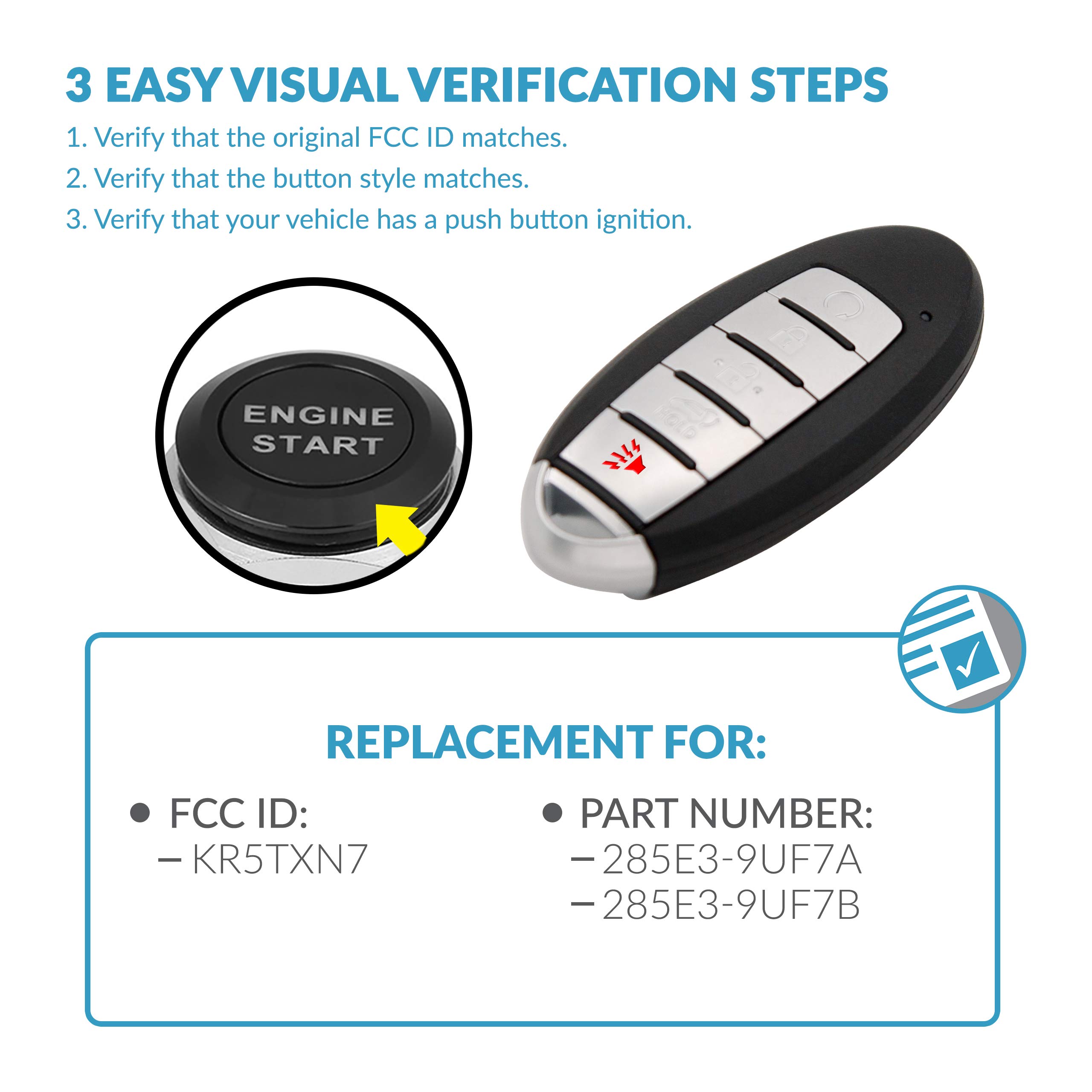 Keyless2Go Keyless2Go Replacement for 5 Button Proximity Smart Key for Nissan KR5TXN7 285E3-9UF7A - View 4 of 6
