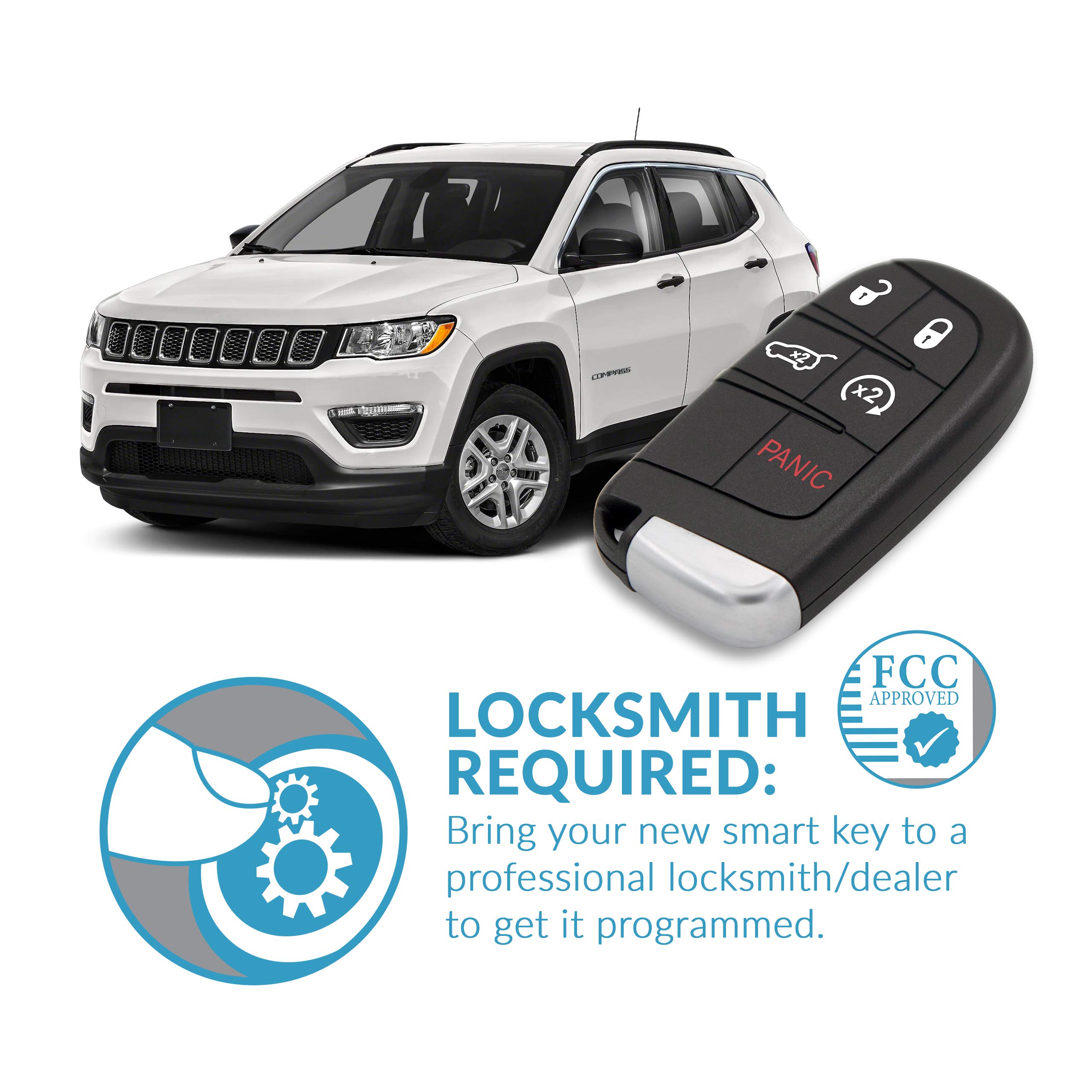 Keyless2Go Keyless2Go Replacement for 5 Button Proximity Remote Smart Key for Jeep Compass M3N-40821302 68250343 AB - View 5 of 6