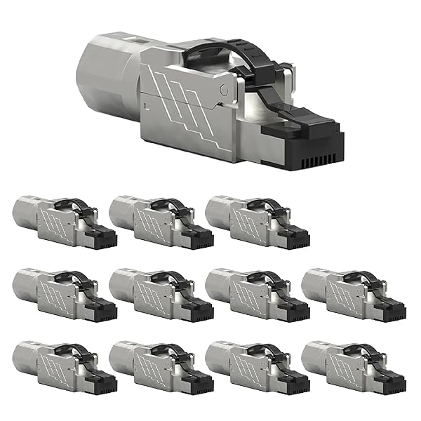 Beszin Cat8 RJ45 Tool Less Shielded Plug Ethernet Cable Connector 40Gbps 2000MHz Easy Termination 12 Pack Gold