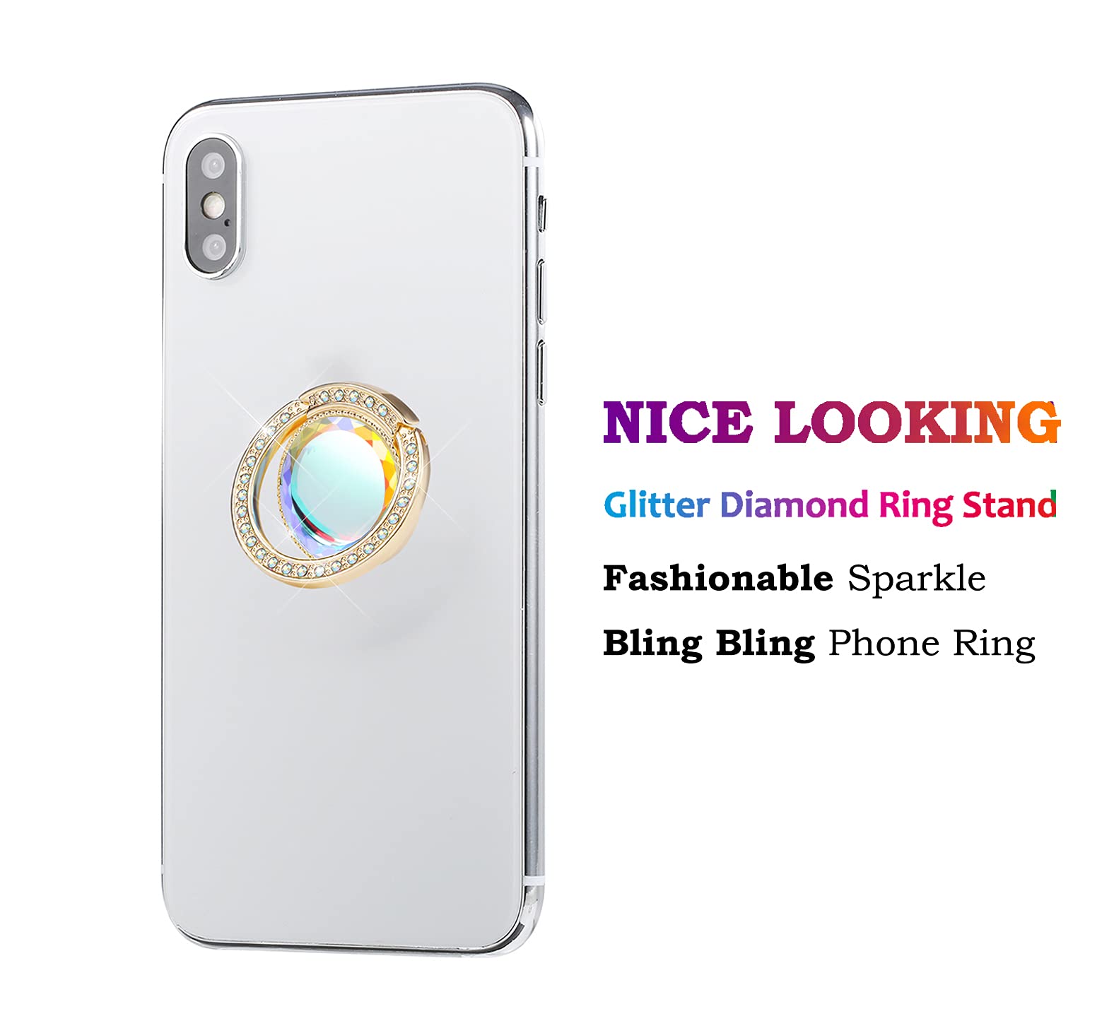 lenoup lenoup Glitter Bling Bling Phone Ring Holder,Sparkle Phone Ring Grip Artificial Stand with Flat Diamond,Flat Rhinestone Cell Finger Ring for - View 2 of 7
