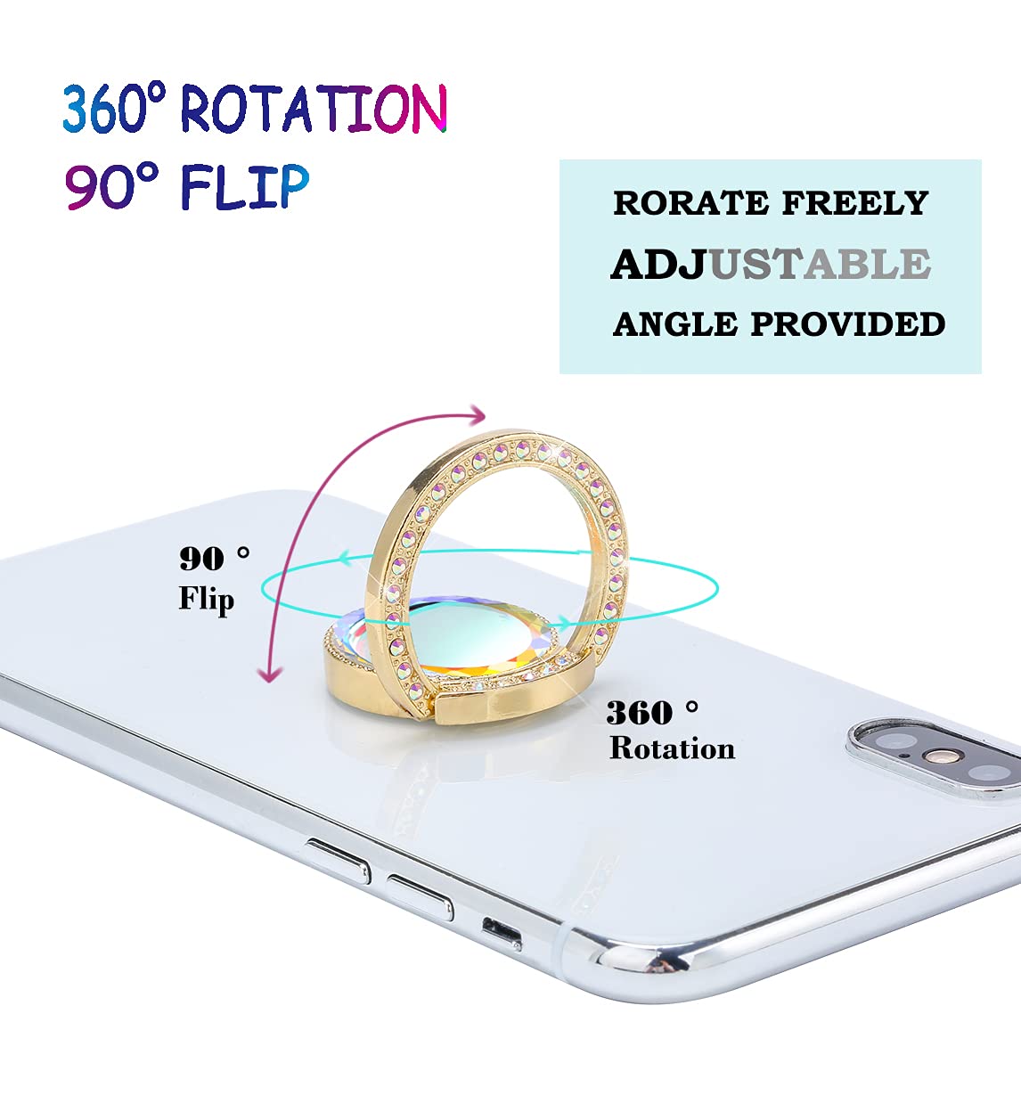 lenoup lenoup Glitter Bling Bling Phone Ring Holder,Sparkle Phone Ring Grip Artificial Stand with Flat Diamond,Flat Rhinestone Cell Finger Ring for - View 3 of 7