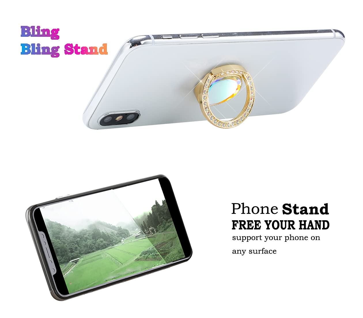 lenoup lenoup Glitter Bling Bling Phone Ring Holder,Sparkle Phone Ring Grip Artificial Stand with Flat Diamond,Flat Rhinestone Cell Finger Ring for - View 4 of 7