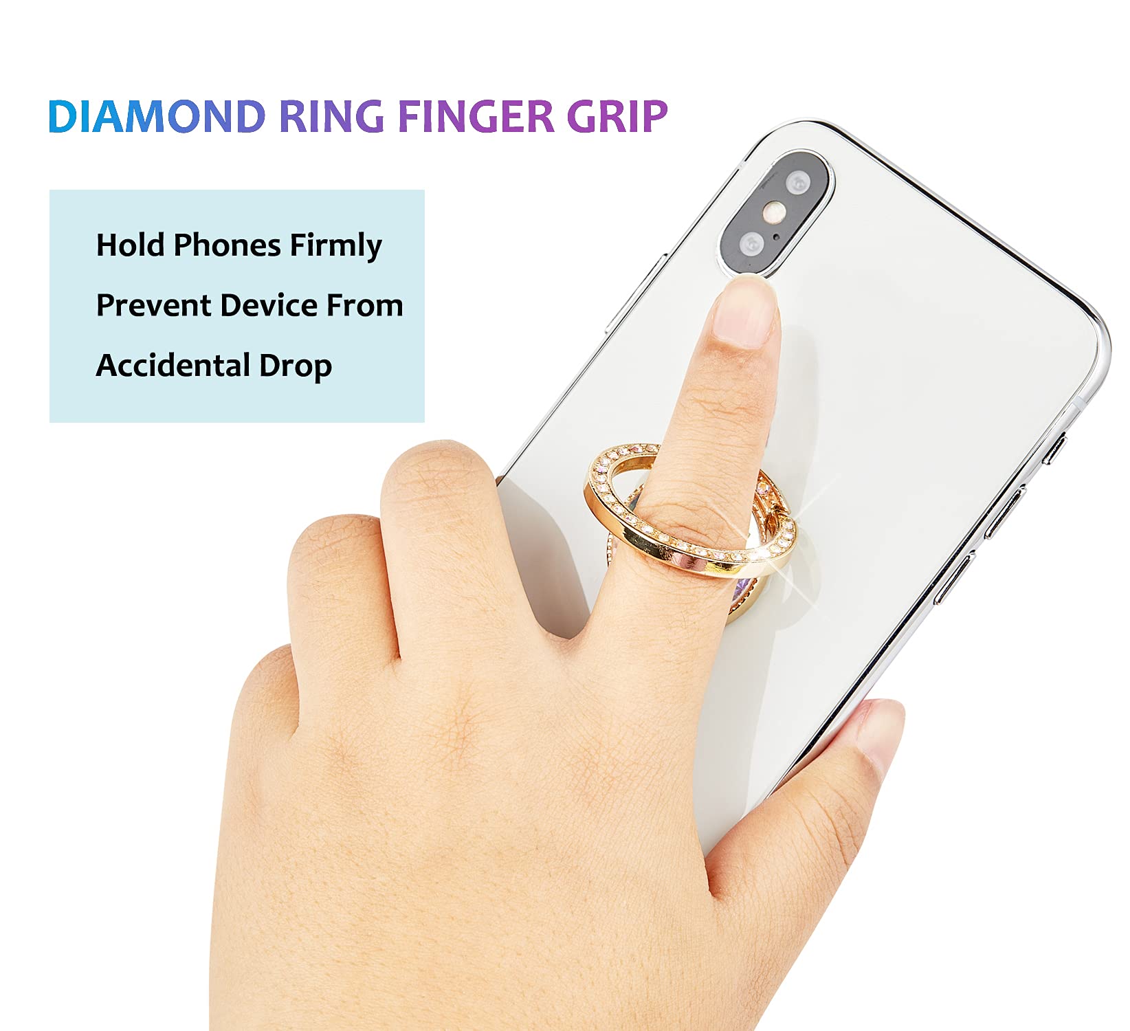lenoup lenoup Glitter Bling Bling Phone Ring Holder,Sparkle Phone Ring Grip Artificial Stand with Flat Diamond,Flat Rhinestone Cell Finger Ring for - View 5 of 7