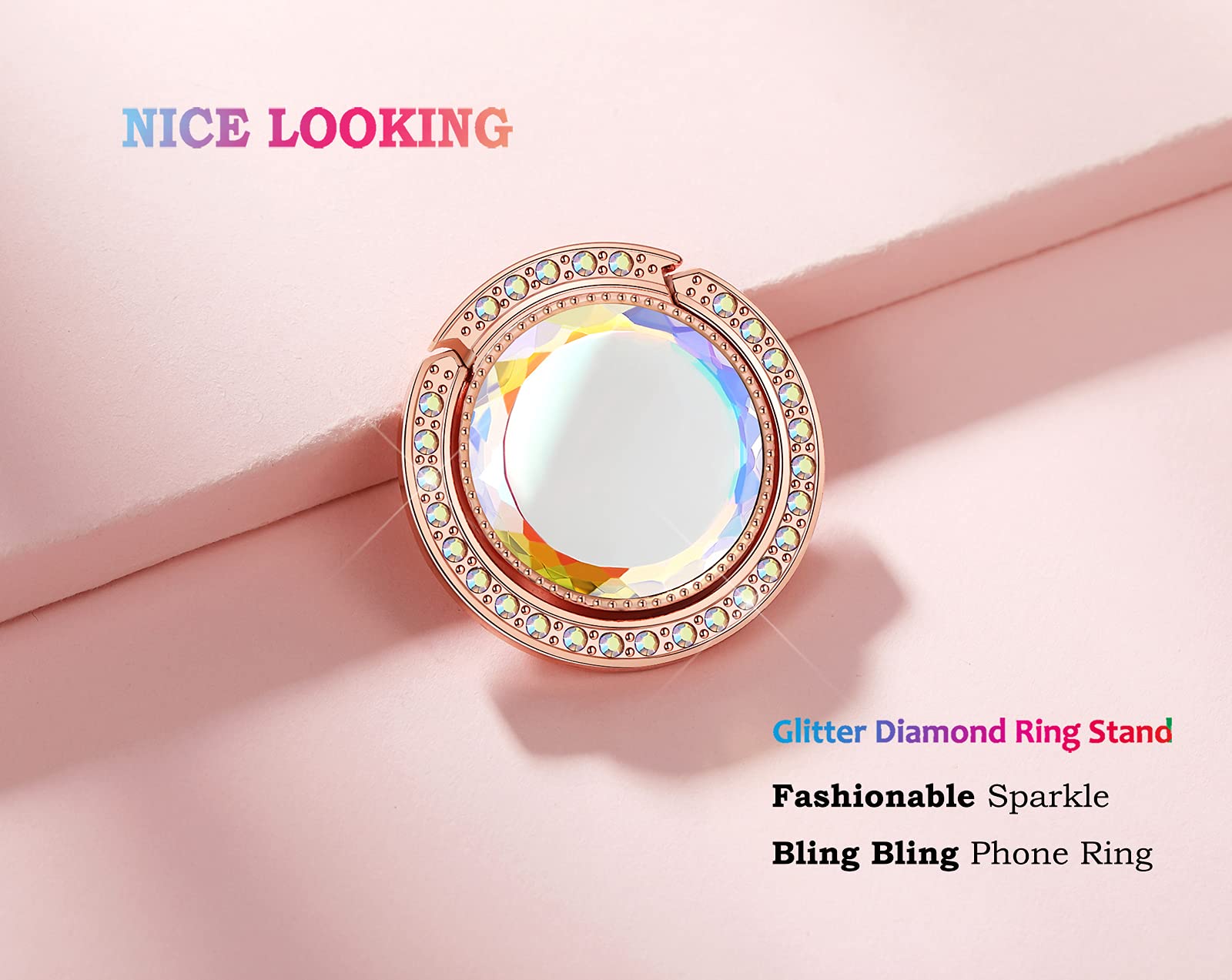 lenoup Lenoup Glitter Phone Ring Holder Sparkle Grip with Flat Diamond Rhinestone for Phones and Pads in Rose Gold - View 2 of 7