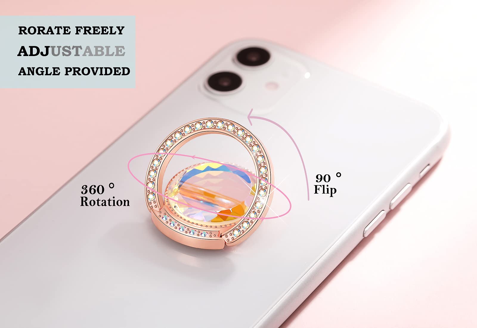 lenoup Lenoup Glitter Phone Ring Holder Sparkle Grip with Flat Diamond Rhinestone for Phones and Pads in Rose Gold - View 3 of 7