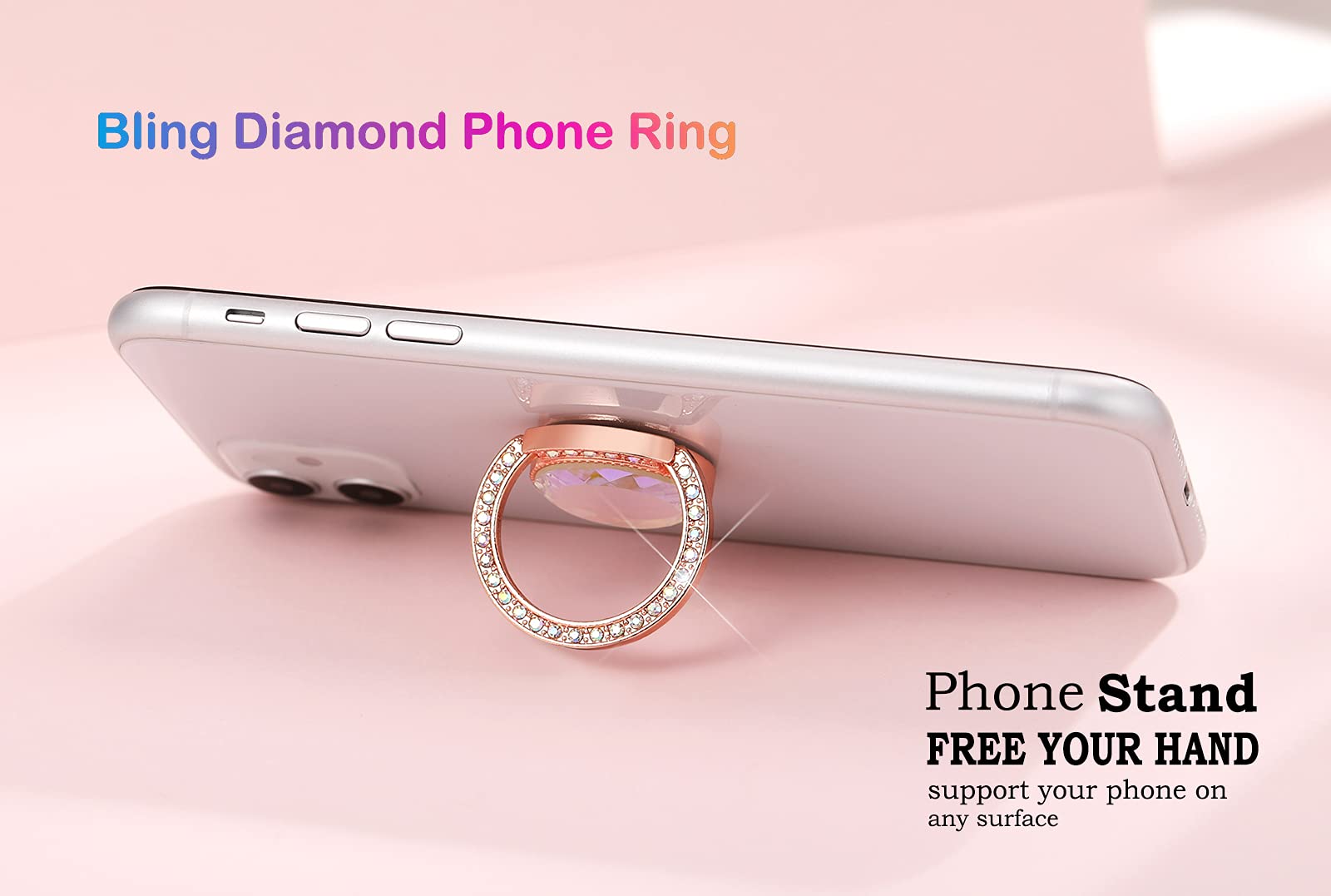 lenoup Lenoup Glitter Phone Ring Holder Sparkle Grip with Flat Diamond Rhinestone for Phones and Pads in Rose Gold - View 5 of 7