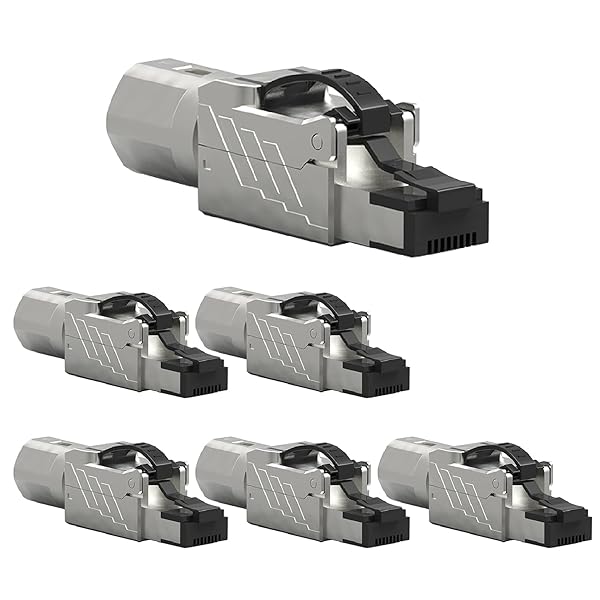 Beszin Cat 8 RJ45 Tool Less Shielded Plug Ethernet Cable Connector 40Gbps 2000MHz Easy Termination 6 Pack